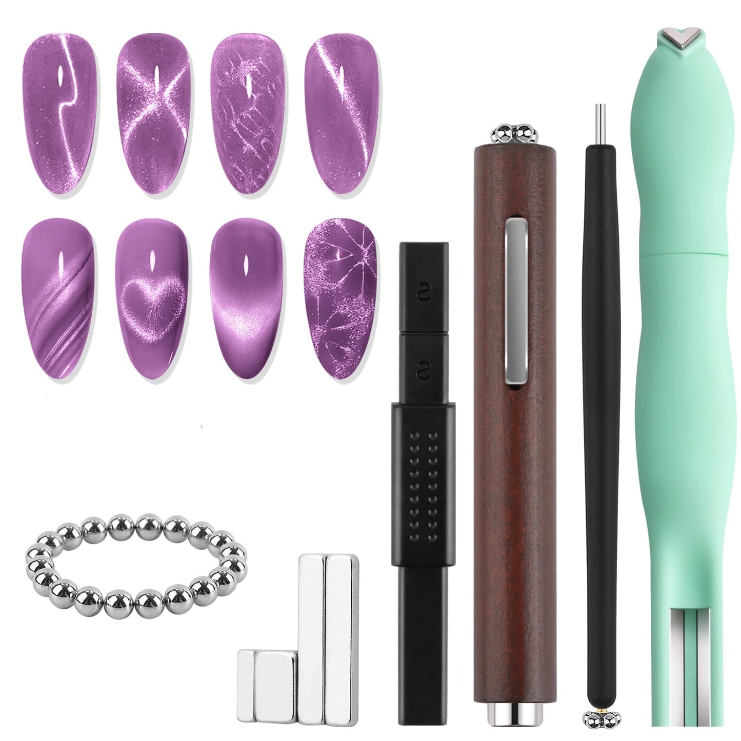 TOROKOM 28PCS Cat Eye Gel Magnet Set for Nail, 3-in-1 Multi-Function Cat Eye Gel Nail Polish Magnet Tools Multiple Style Nail Magnets Flower Beads Nail Art Tools for Nail Art Designs