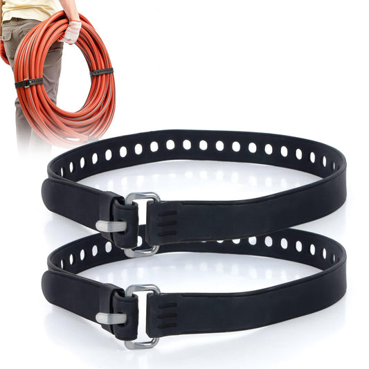 PSLER 2 Pack Heavy-Duty Silicone Utility Straps - 28inch Adjustable Rubber Tie Down Straps with Aircraft Aluminum Buckle, 50lb Capacity for Ladders, Ski Gear, Luggage & Cargo, Black