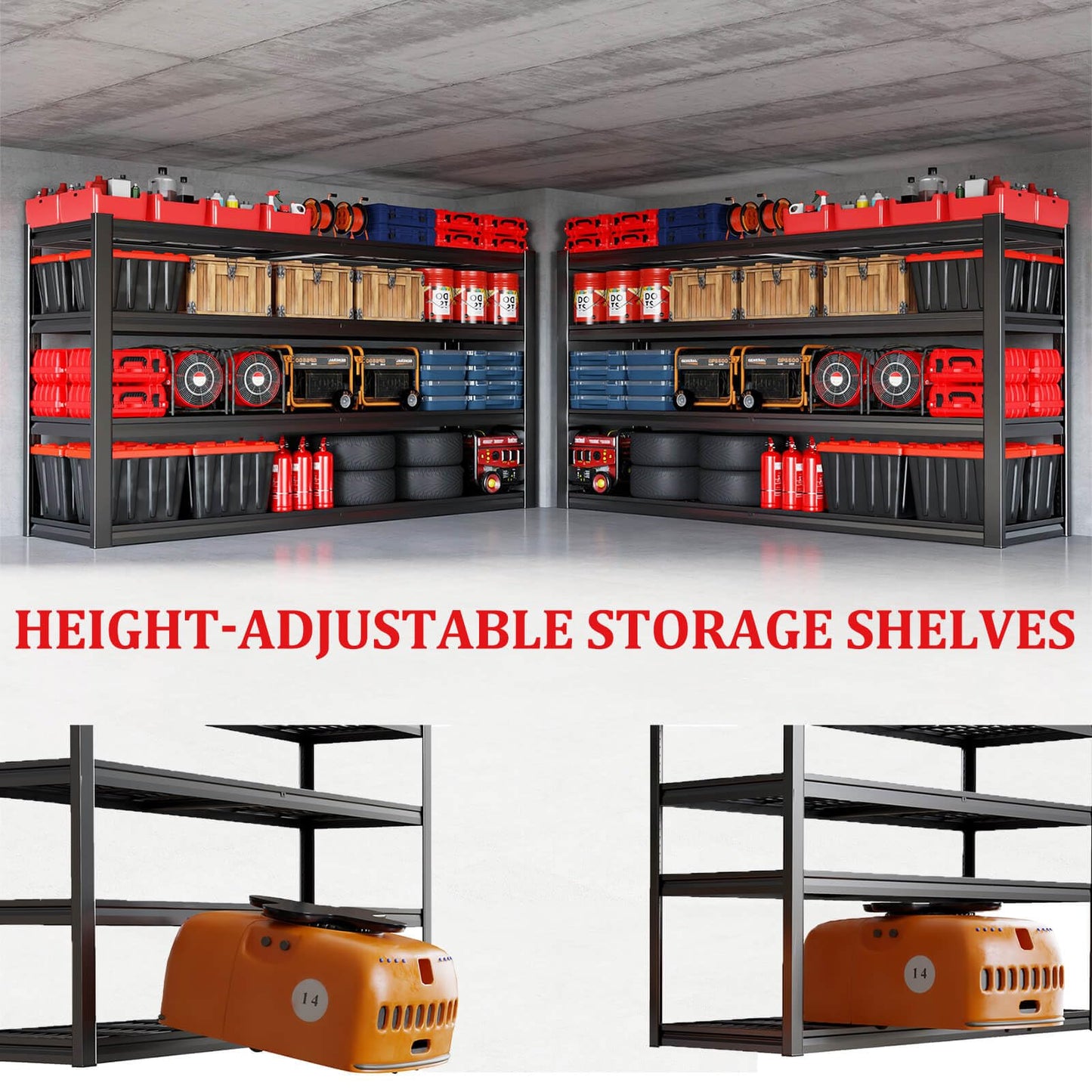 PMKES 68" W Garage Shelving Unit, 68" W x 24" D x 68" H, Heavy Duty Garage Storage Shelves, 4 Tier Storage Rack Shelf, Industrial Adjustable Shelves for Basement Warehouse