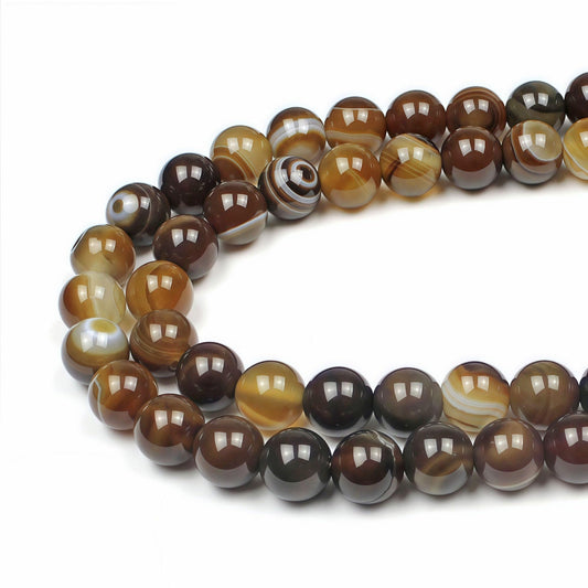 MJDCB Natural Stone Beads Coffee Stripe Agate Round Loose Beads for Jewelry Making DIY Bracelet Necklace (10mm)