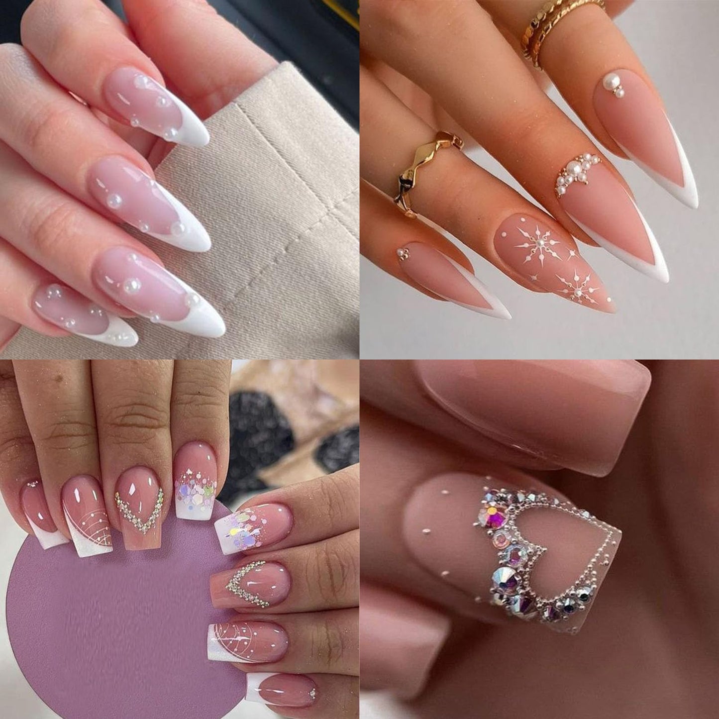 SEMATA White Nail Art Pearls Charms Mixed Size Nail Gems Flatback Nails Rhinestones Pearls Gold Silver Caviar Nails Beads Art Accessories Decoration Design for Women