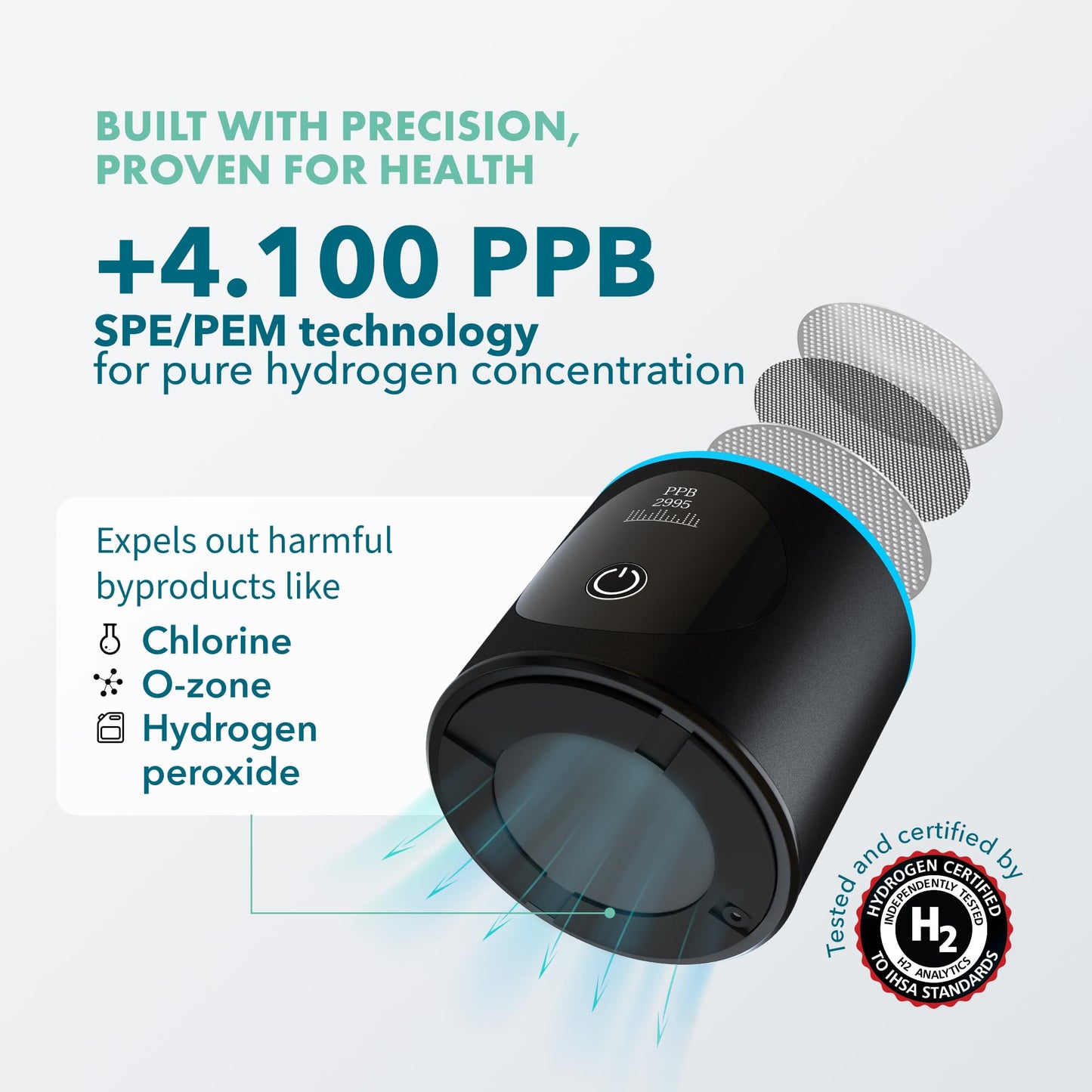 PIURIFY Hydrogen Water Bottle Generator - Up to 4100+ PPB Molecular Hydrogen Infusion - SPE/PEM Technology - Certified H2 Generator - Rechargeable - Extended Warranty - 10 oz (Black)