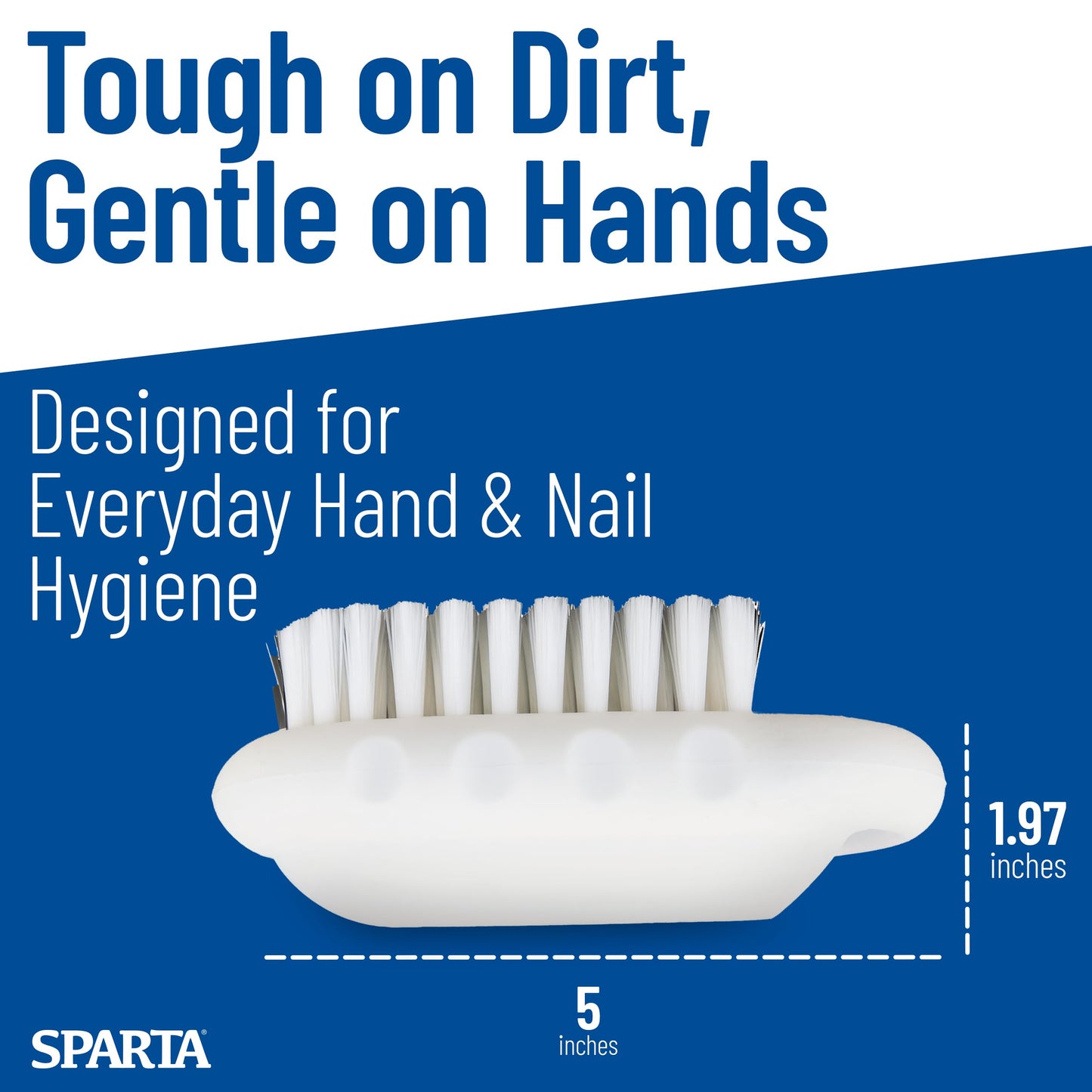 SPARTA 5" Nail Scrub Brush Kit with Firm Polyester Bristles, Polypropylene Handle, Hook and Cord, Bilingual Handwashing Decal, Commercial Use, Plastic, 5 x 2.24 Inches, White (Pack of 6)