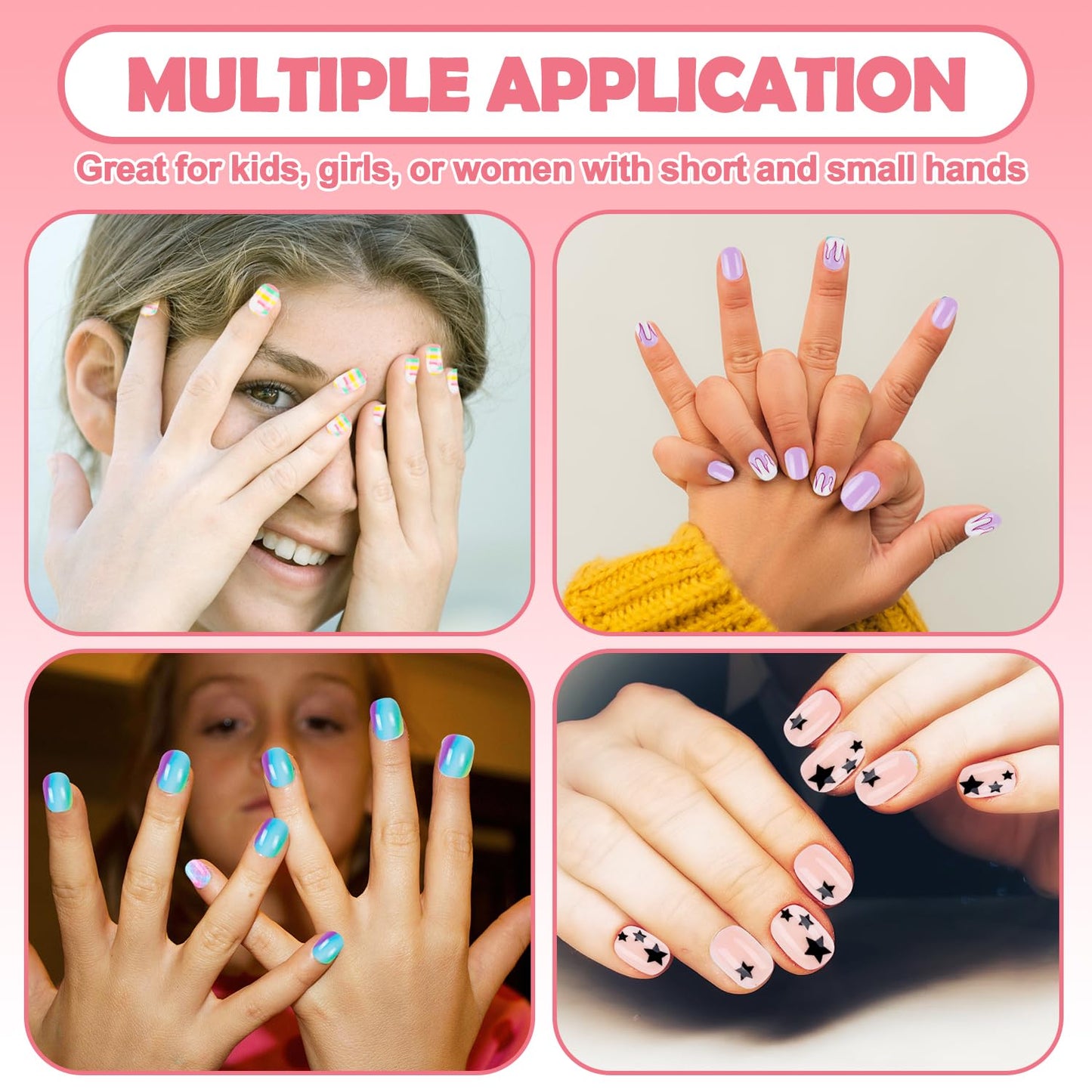 240 Pieces Fake Nails for Kids Girls Artificial Kids Press on Nails Full Cover Short Acrylic Stick On Nails False Nail Tips Kit for Children Little Girls Nail Art Decoration (Stars)