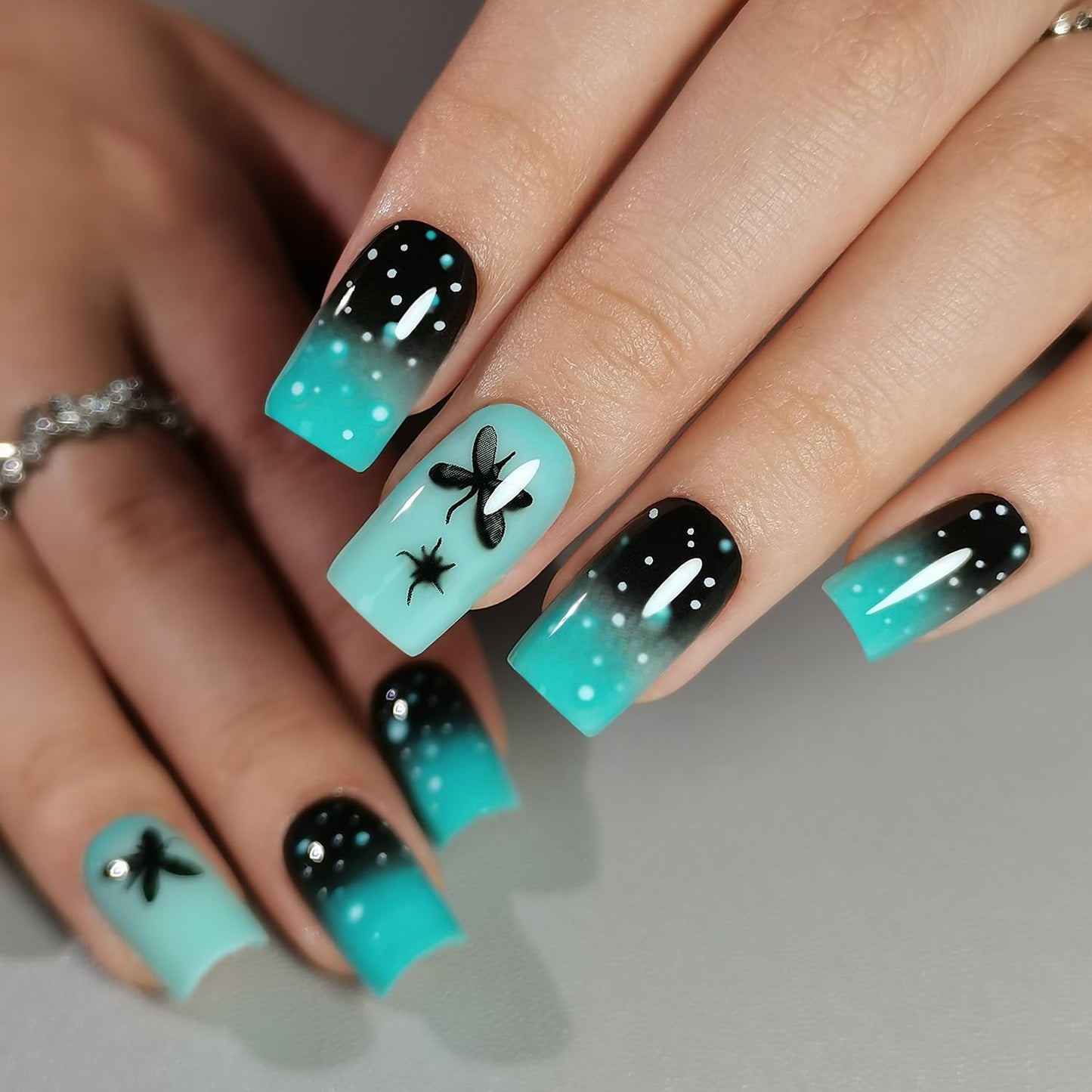 CurvLife Press On Nails Stick On Nails Short Fake Nails Design Acrylic Nails Stick On Nails Tips Glue On Nails False Nails For Women Nail Kit With Nail Glue (Starry bow, Long)