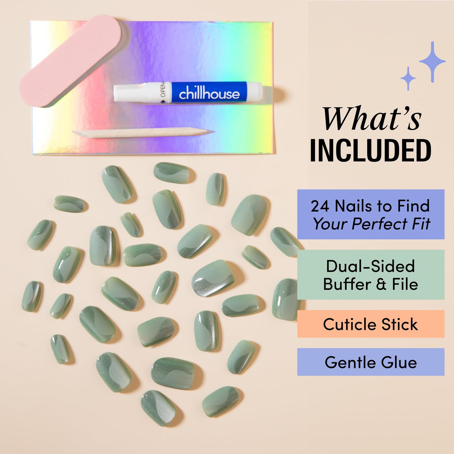 Chillhouse - Chill Tips, Press on Nails Kit - Sea Siren (Oval) - 30 Nail Shapes & Sizes - Up to 2 Weeks of Wear - Customizable Fit - Reusable - Latina Founded & Women Owned - Beauty & Self Care