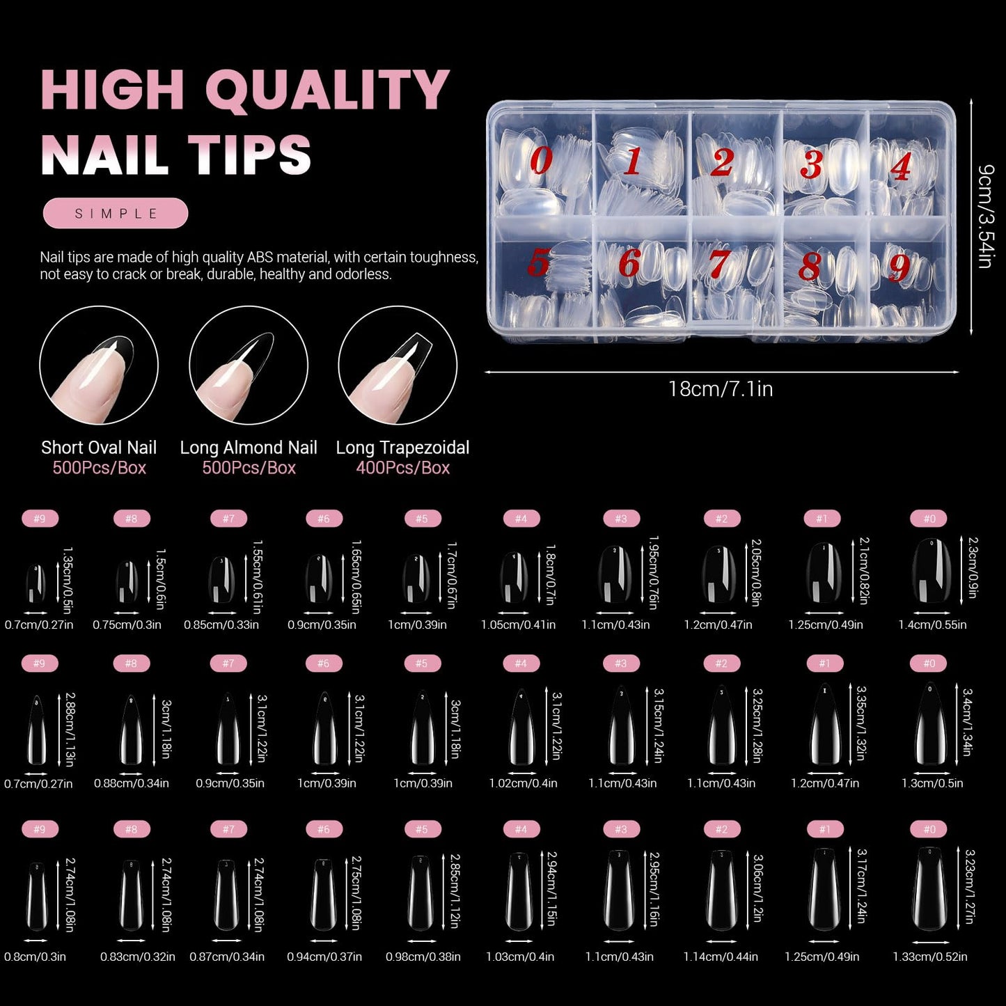 1400 Pcs 3 Styles Clear Nail Tips, Pre-shaped Acrylic Press on Nails Kit with Short Oval Nail Tips, Square and Stiletto, Fake Soft Gel for Extension Manicure Home DIY