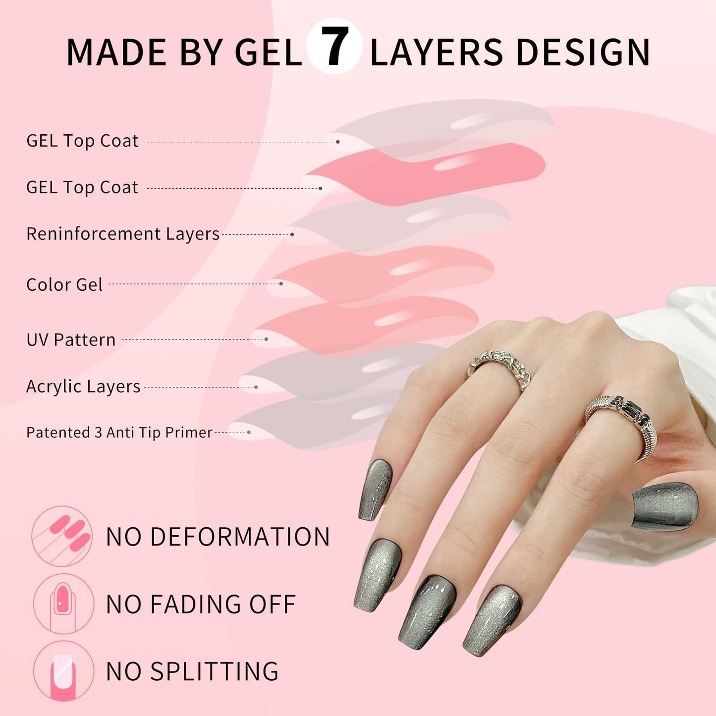 Black Cat Eyes Press On Nails,12 Sizes-24 Pcs Soft Gel Black Medium Coffin Fake Nails Kit, Natural Reusable Stick On False Nails for Women and Girls SK0861