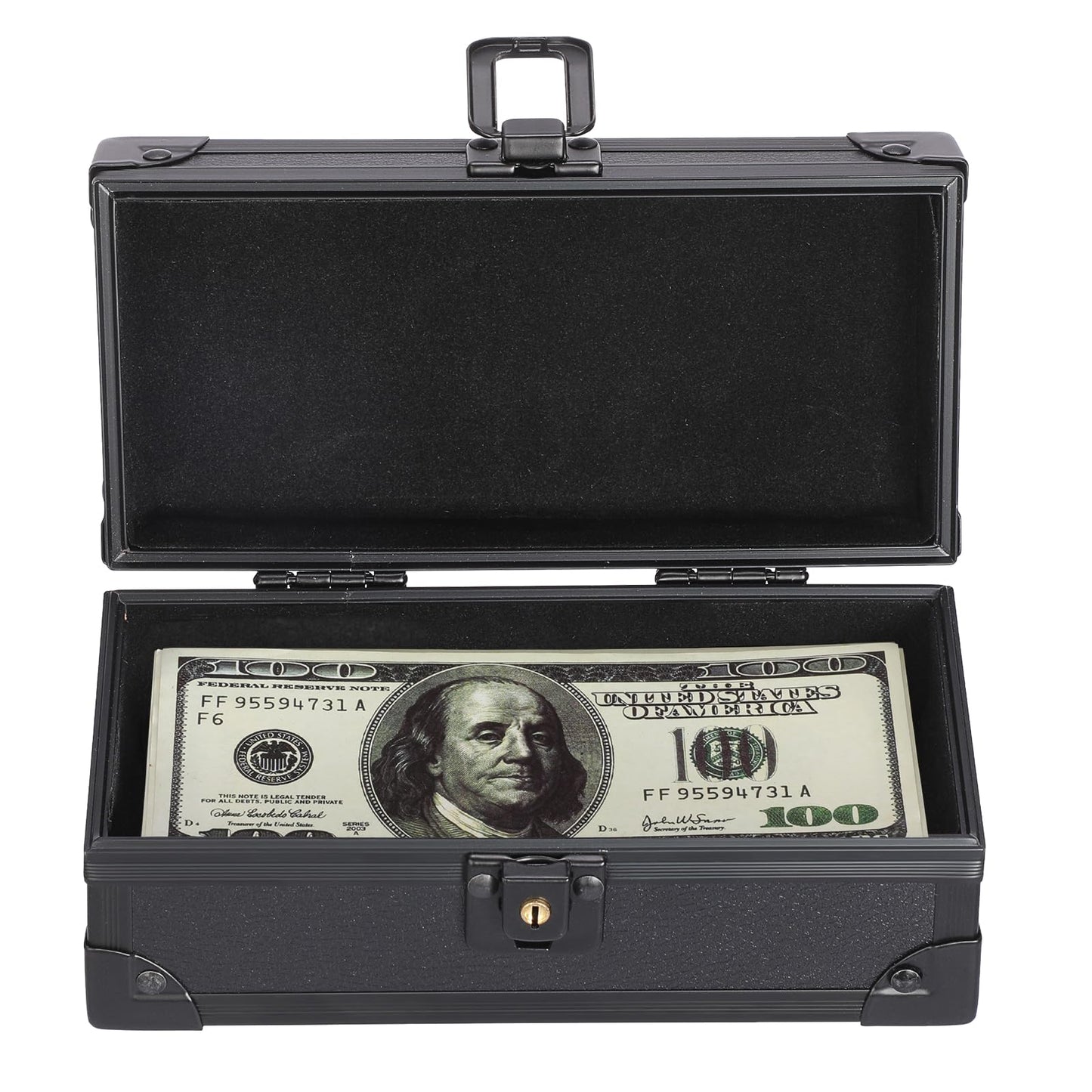Hipiwe Black Lockable Cash Box Money Storage Case with Lock Aluminium Alloy Money Organizer Currency Tray Piggy Bank for Collector