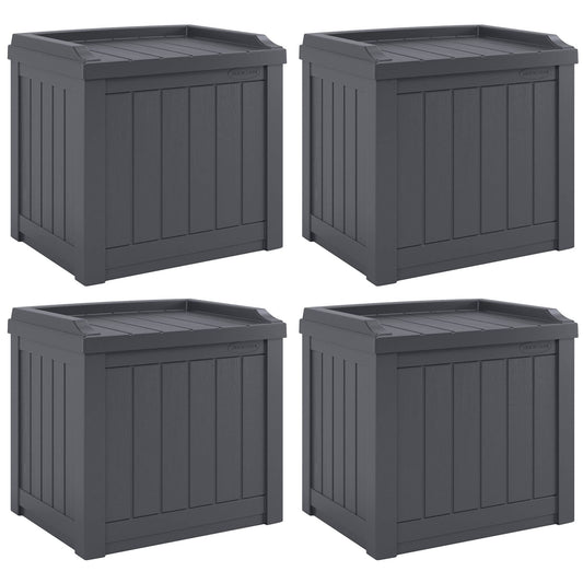 Suncast 4 Pack Small Deck Box Storage w/Bench Seat for Indoor & Outdoor Use, 22 Gal., Cyberspace