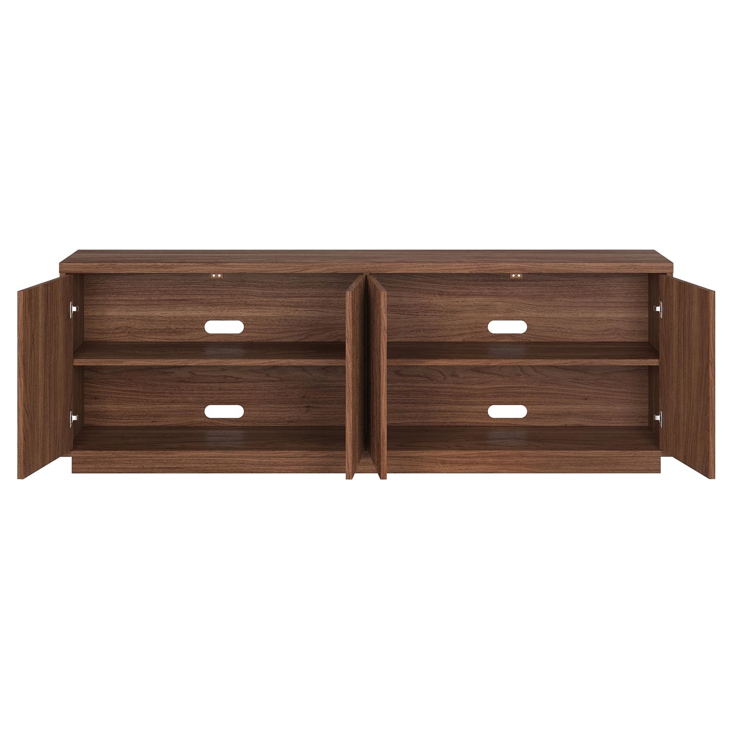 Henn&Hart Fluted TV Stand for TVs up to 75" with 2 Concealed Ribbed Storage Cabinets and Adjustable Shelves for Living Room, Family Room, or Office, Medium Walnut