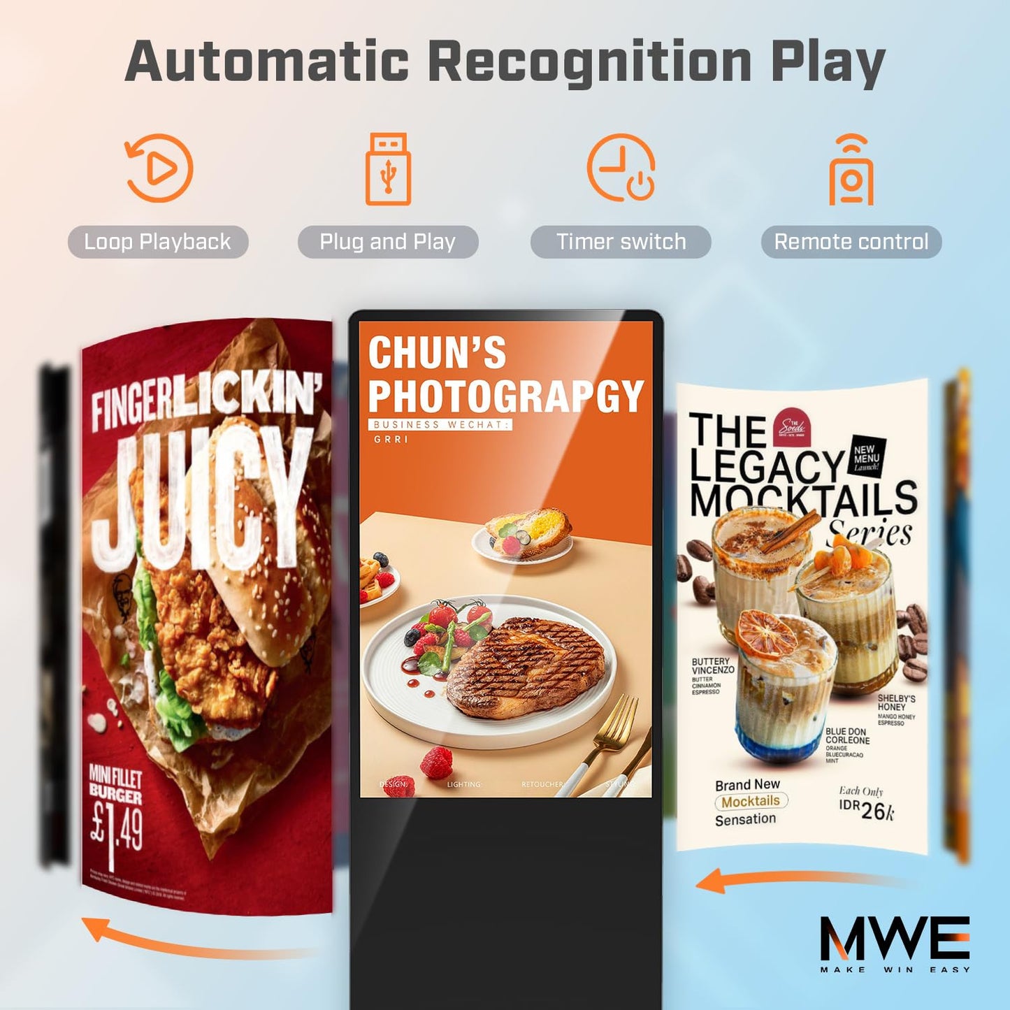 MWE 55 Inch 4K Digital Signage Display Kiosk, LCD Screen Indoor Floor Standing Advertising Displays, Android System Commercial Totem with Custom Service, Vertical Poster with Auto Media Player