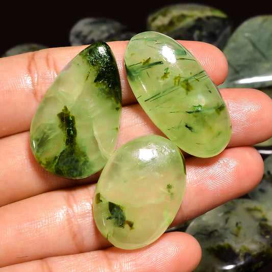 Natural Prehnite Gemstone- Healing Crystals for DIY Jewelry Making -Loose Natural Cabochon -Perfect for Crafting Unique Jewelry Designs (5 pcs, 25-35 mm)