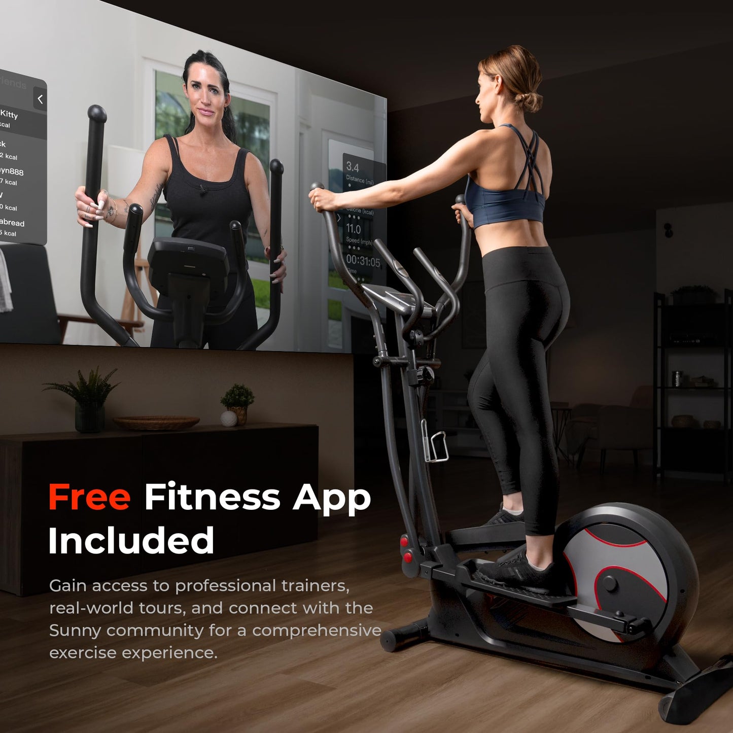 Sunny Health & Fitness Heavy-Duty Smart Elliptical Trainer, 300LB Load Equipment for Indoor Cardio Exercise, Adjustable Resistance for Full-Body Cross Training, Free SunnyFit App Bluetooth Connection