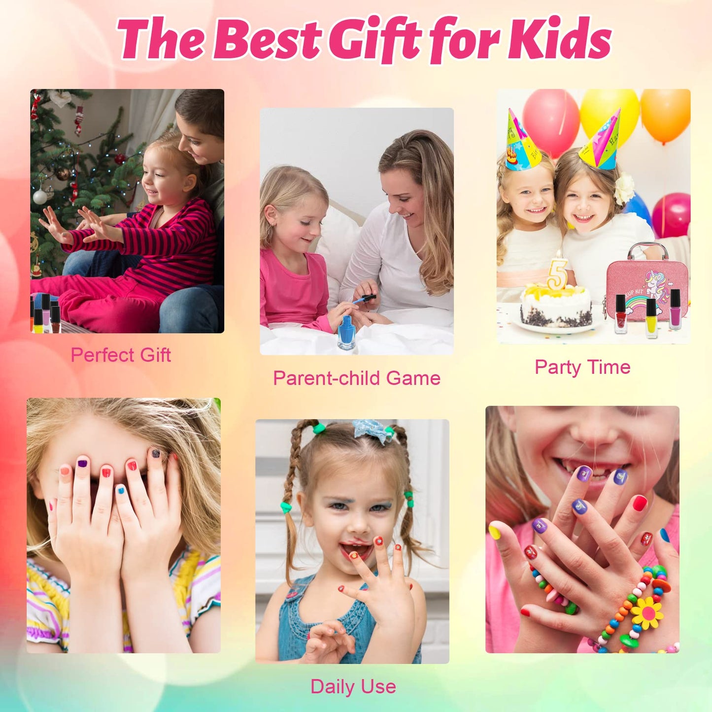 Oisacirg Kids Nail Polish Set for Girls, 25pcs Non-Toxic Peel-Off Water-Based Nail Polish, Glittery and Opaque Christmas Birthday Gifts Toddlers Kids Girls Toys