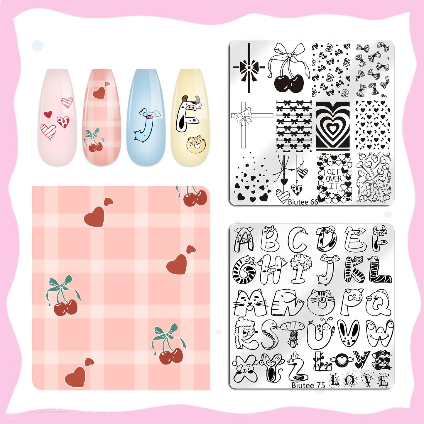 Biutee Nail Stamping Plate 15PCS Nail Stamper Kit Nail Art Stamping Plates Set with Nail Stamper, Scraper & Storage Bag, Nail Stamping Kit Star Bowknot Love Butterfly Leaf Design Template for Nail Art