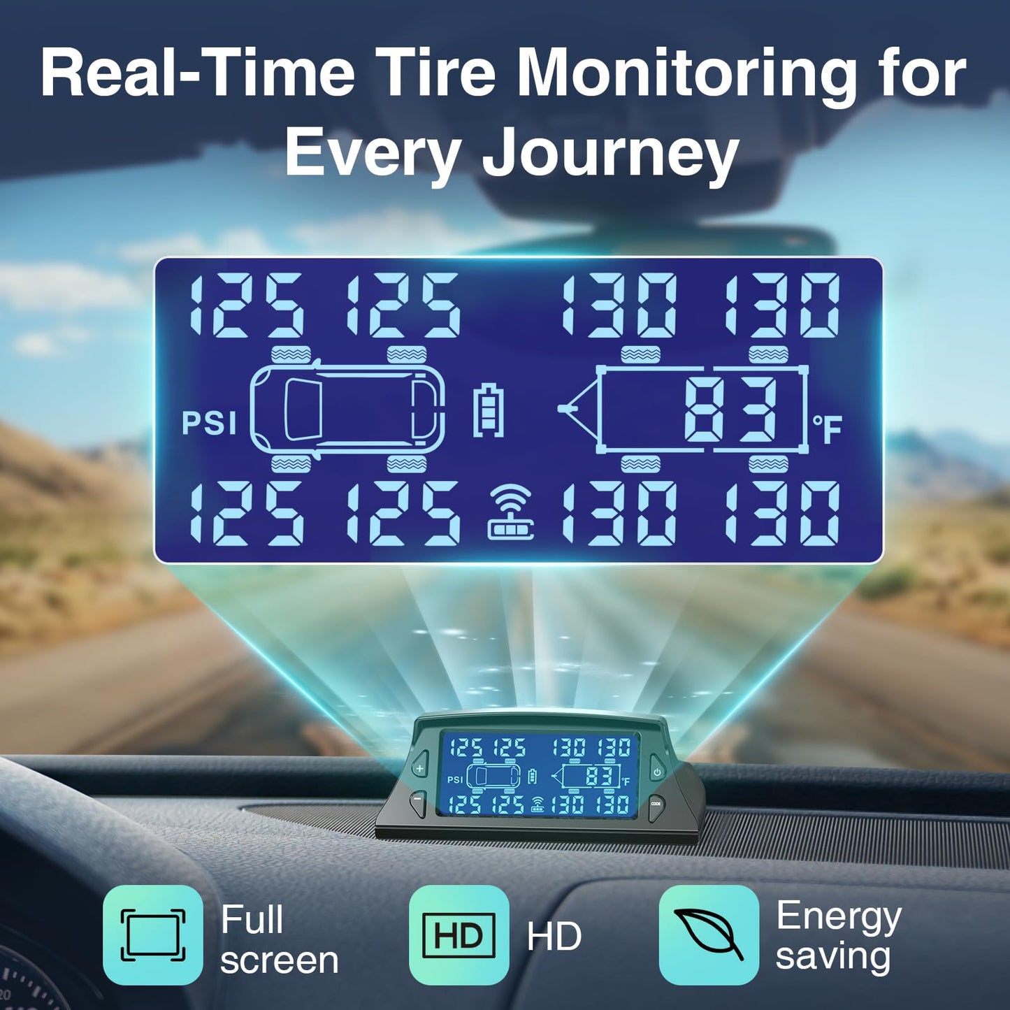GUTA RV Tire Pressure Monitoring System, RV TPMS with 4 Sensors (0-188 PSI), Solar Charging, 6 Alarm Modes, Auto Sleep Mode, LCD Display, Tire Pressure Monitor System for RV/Trailer/SemiTruck