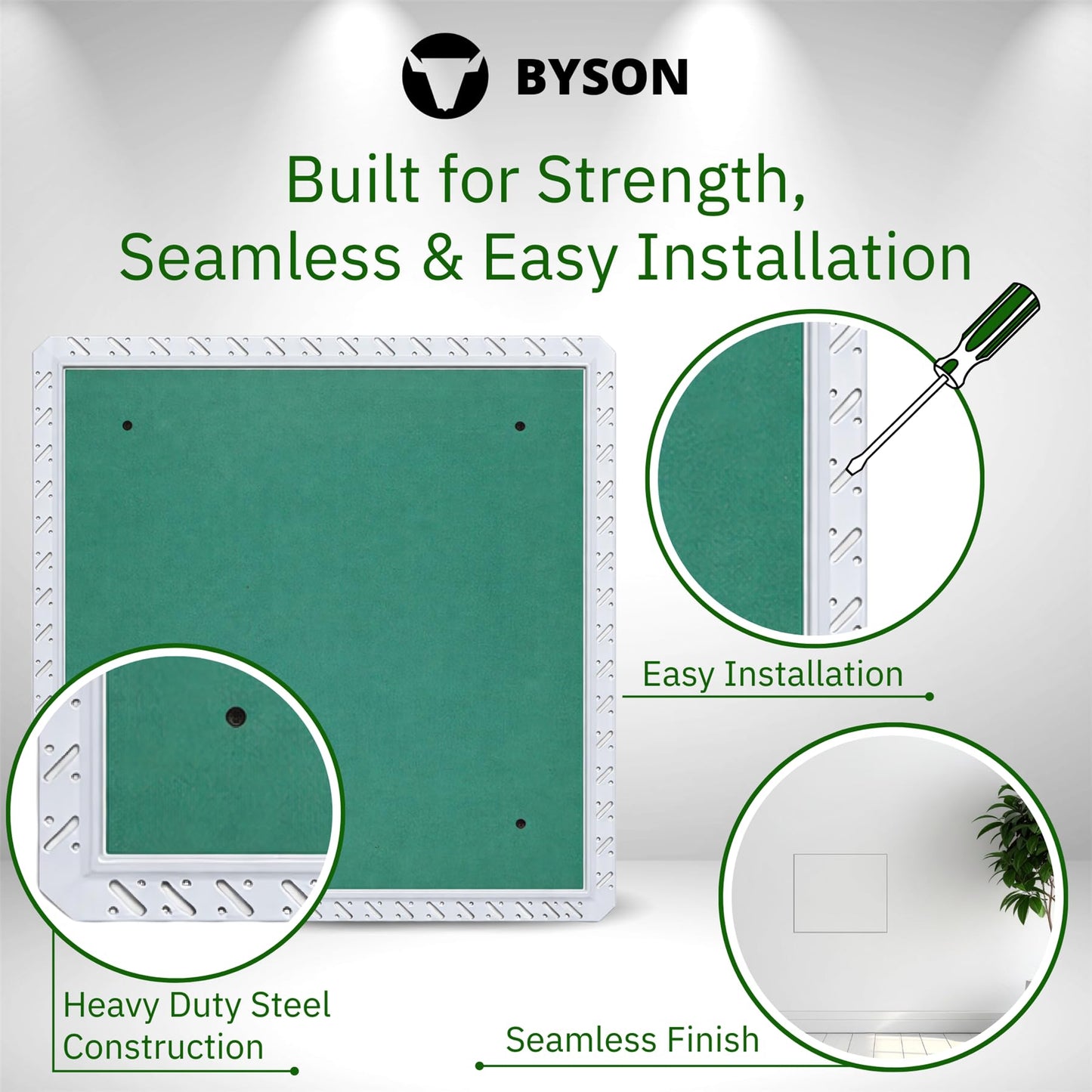 Byson Drywall Access Panel 16x16 Inches – Wall Access Door with Mud-in Flange, Heavy Duty Steel Frame, 5/8” Gypsum Inlay, Hidden Hinged Push Lock