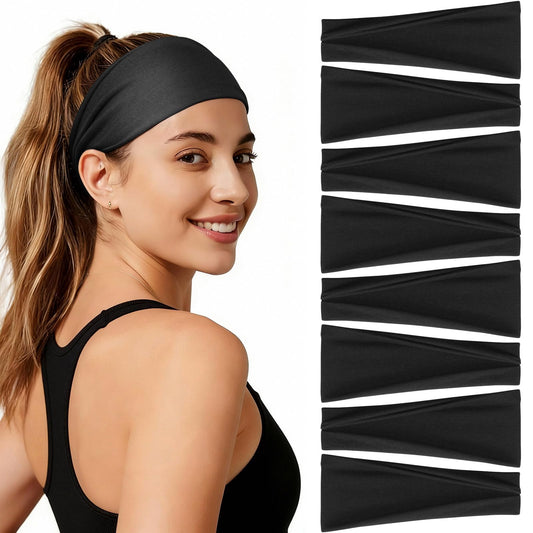Awumbuk Headbands for Women, 8 Pack Non-Slip Moisture Wicking Sports Wide Head Bands, Stretchy Elastic Fabric, Multiple Colors Securing Hair for Fashion, Sports, Yoga, Running