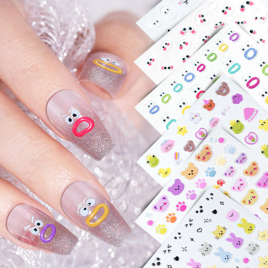 6 Sheets Expression Face Nail Stickers,Weird Mouth Nail Art Sticker,Colorful Cute Animal Monster Eyes Jelly 5D Embossed Art Nail Stickers Designs for Women Girls DIY Nail Art Decoration 807-16