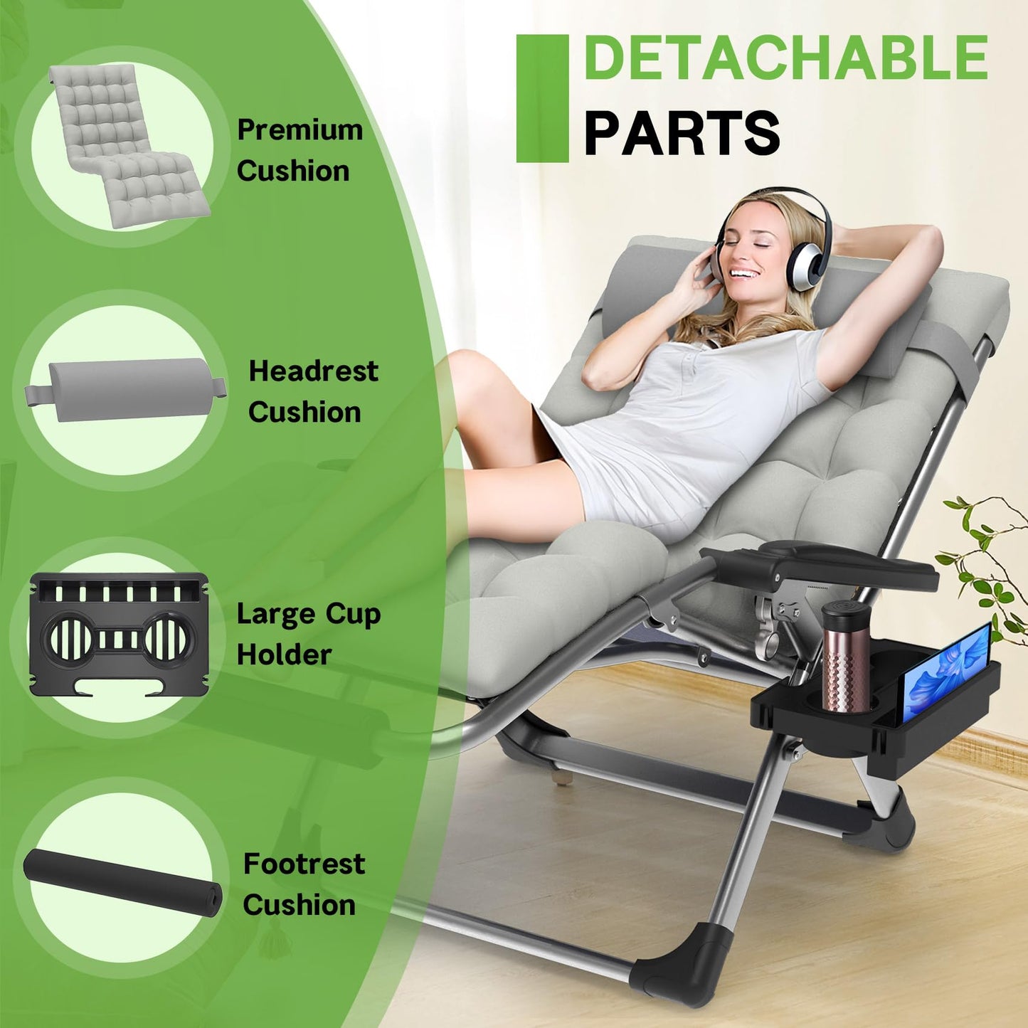 ZENPETIO Oversized Zero Gravity Chair, 33In XXL Zero Gravity Recliner Lounge Chair, Anti Gravity Chair for Indoor and Outdoor, Reclining Camping Chair for Lawn and Patio w/Cushion and Footrest, 500LBS