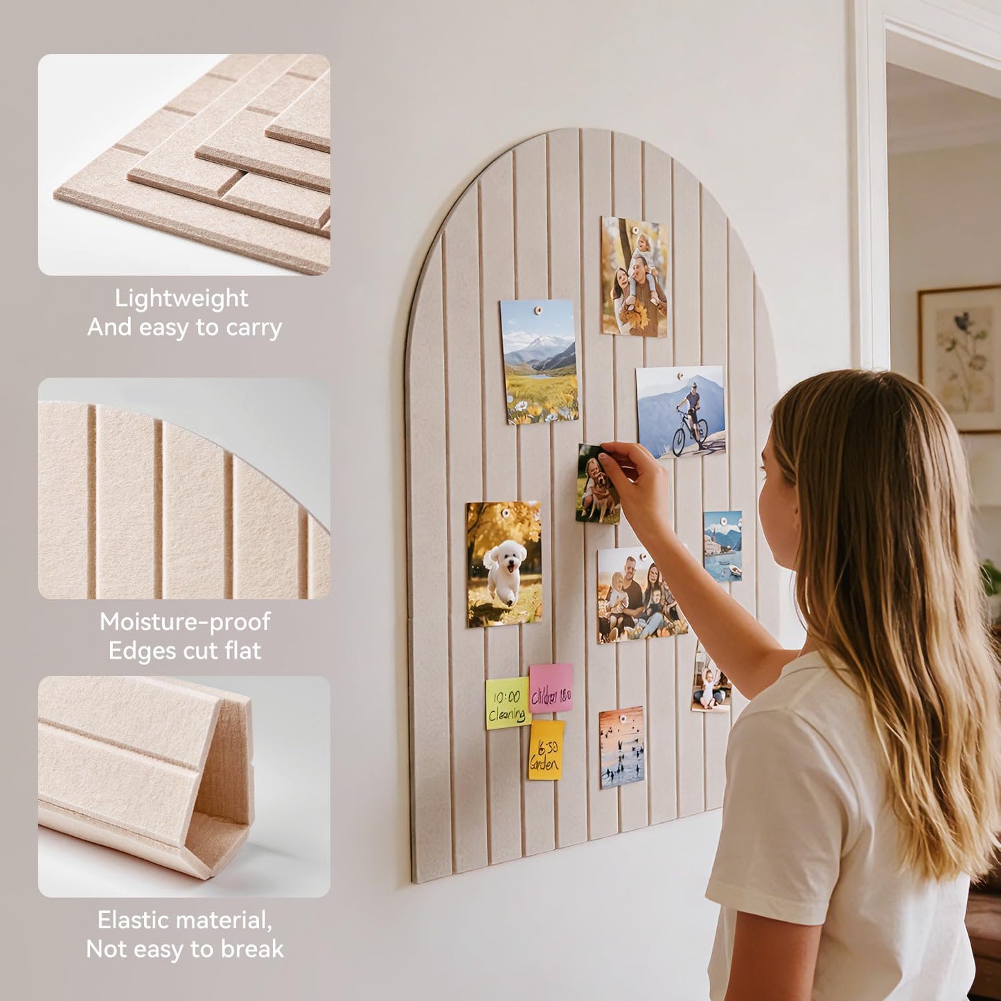 Arched Felt Bulletin Board, 31.5"x24" - Modern Fabric Pin Board for Office & Home Wall, Upgraded Adhesive, Damage-Free Installation, Reusable Wall Organizer for Notes, Photos Reminders (Black)
