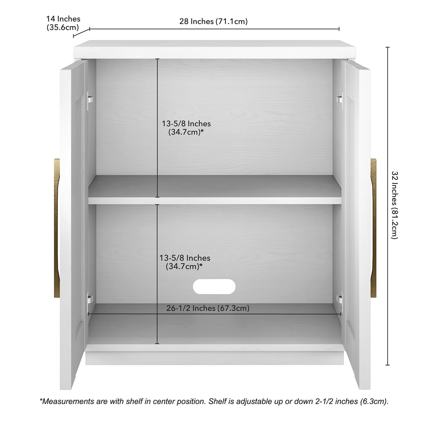 Henn&Hart 28" Accent Cabinet, Modern Sideboard Buffet Cabinet with 2 Panel Doors, an Adjustable Shelf and Cable Management Cut-Out for Living Room, Dining Room, Bedroom or Entryway, White