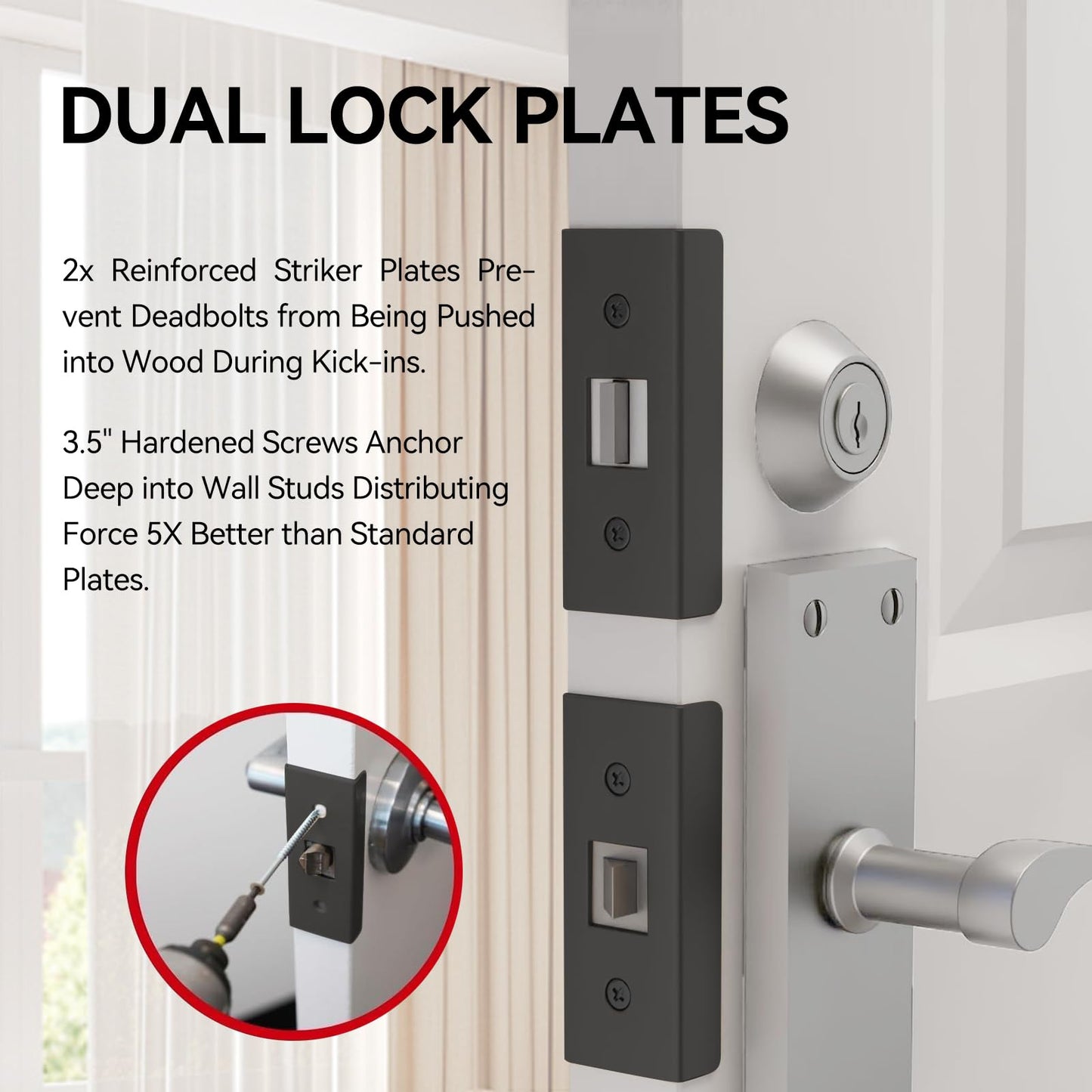 Yuleimy Door Armor MAX 5-Piece Kit - 46" Heavy Duty Steel Door Reinforcement System, Anti-Kick Security Plates for Jamb, Hinges & Lock, Easy 30-Min Install with Template, Corrosion Proof Black