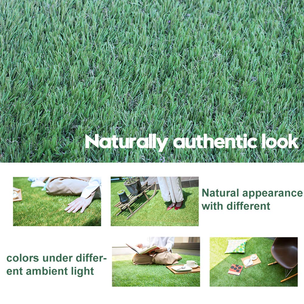 WarmShe Artificial Grass Turf 12FTX20FT,1,38inch 4 Tone Realistic Synthetic Thick Fake Faux Grass Rug Astroturf Carpet Landscape for Dogs Indoor Outdoor Garden Lawn Mat, with Drainage Holes