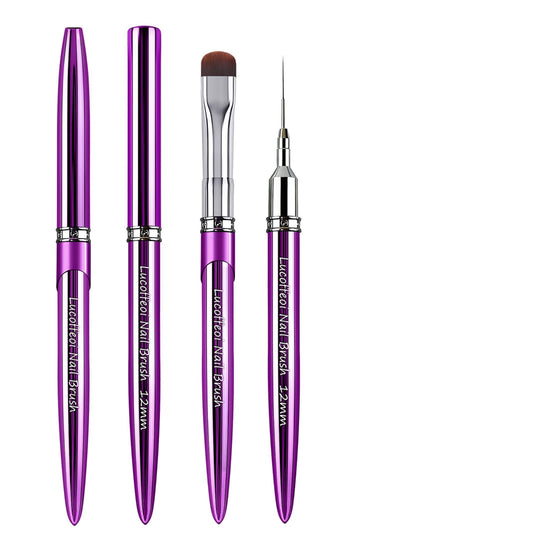 Nail Art Brushes Set 2-Piece: French Tip Brush and 12mm Liner Brush for Gel Clean Up, Smile Lines & Nail Design (Purple)