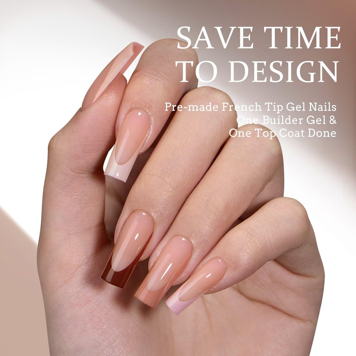 BTArtboxnails XCOATTIPS Nails Press Ons - Skin Tones Press on Nails Square, Long Soft Gel Nail Tips with Nail Gel, French Protecting Duo, Nail Lamp, All in One Fake Nail Extension Kit