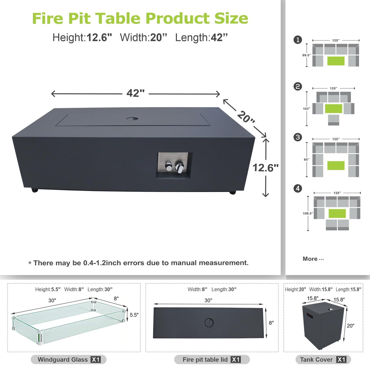 SUNPEAK 42" Rectangular Propane Fire Pit Table 50,000 BTU Fireplace Table with Wind Guard, Lid, Rocks and Cover - Fire Pits & Outdoor Fireplaces - Gas Fire Pits for Outside Patio (Black, 42")