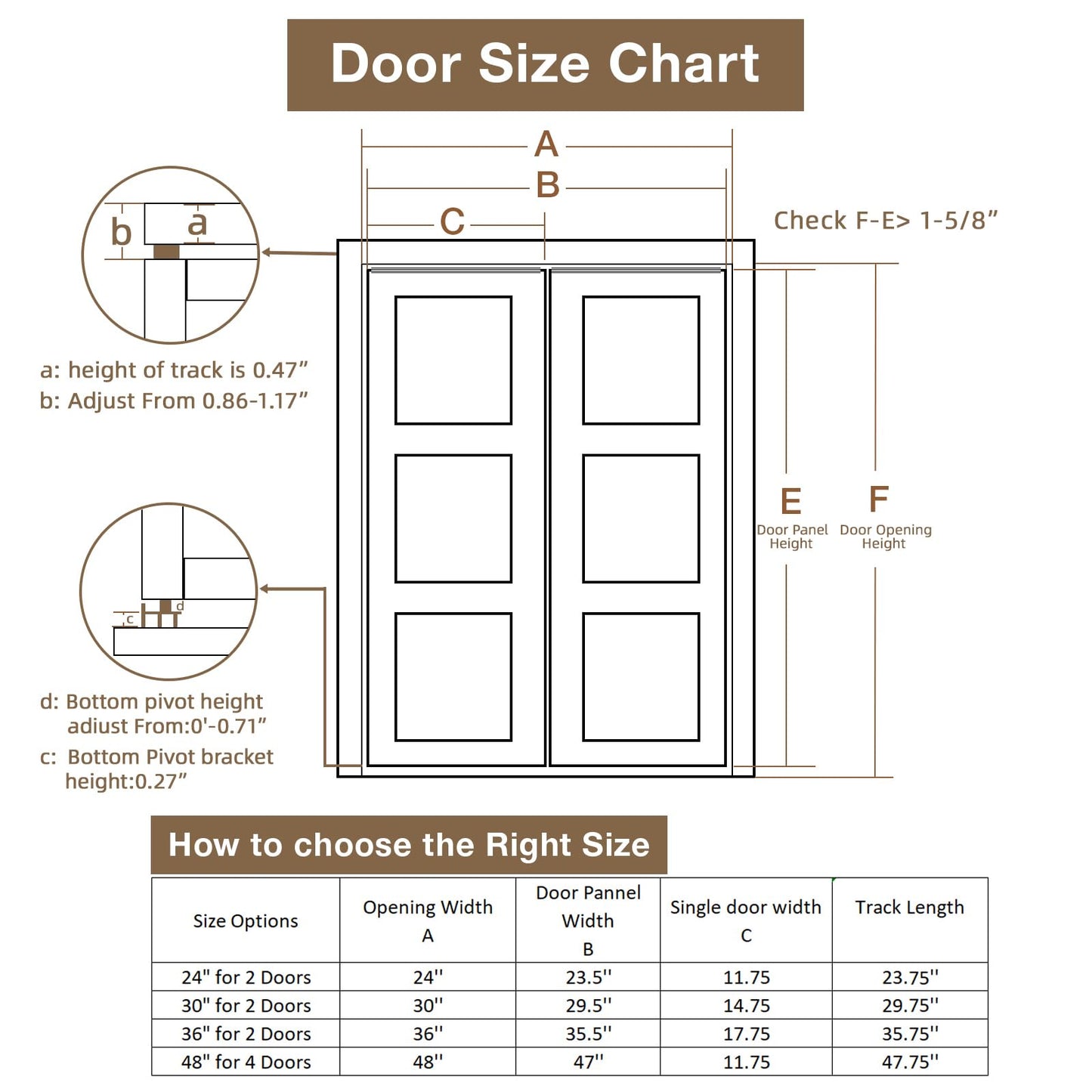 Bifold Door Hardware Kit, 24-Inch Bi-fold Closet Door Track Kit Bifold Closet Door Hardware Kit Folding Door Hardware Repair Replacement Tool Kit