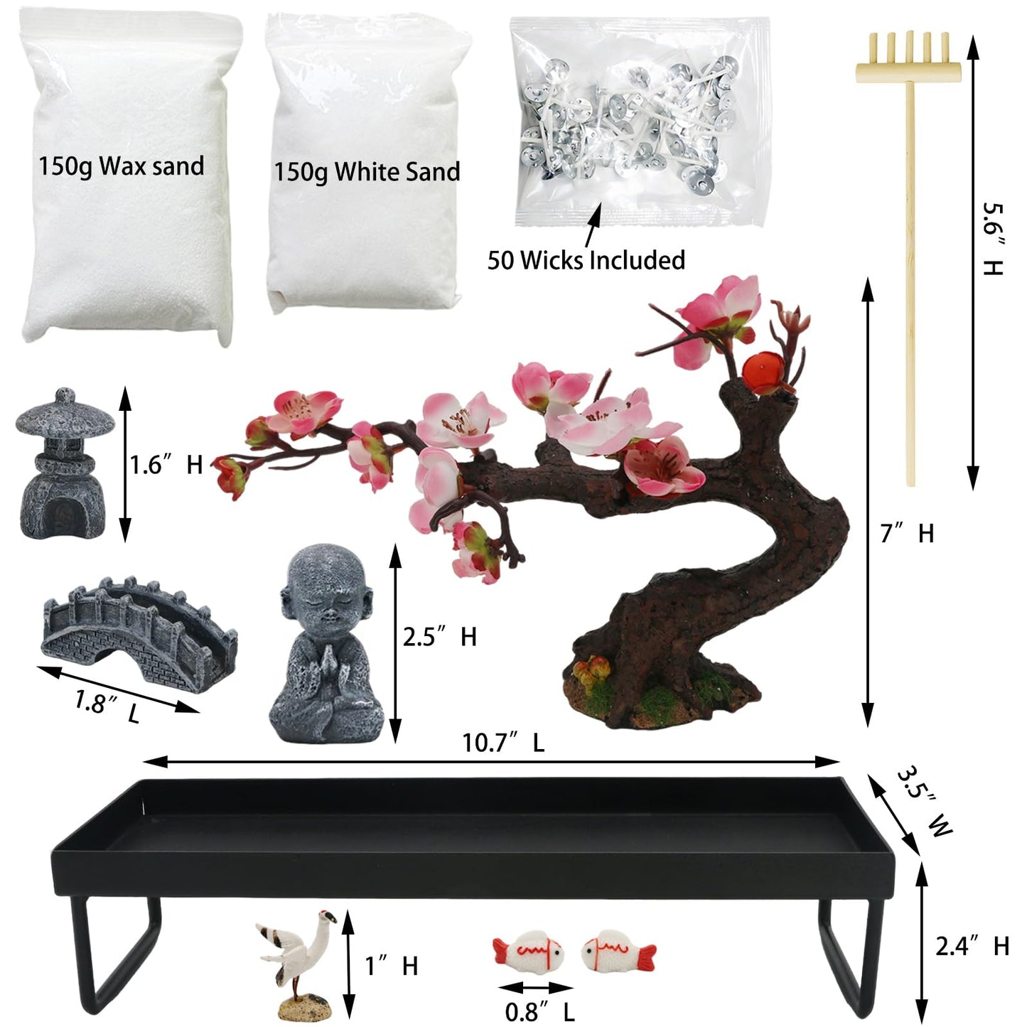 Mini Zen Garden for Desk - Buddha Bonsai Wax Sand Garden Kit Beautiful Japanese Decor Gift Set for Home, Office Desk Zen Sand Tray Therapy Desktop Meditation Room Accessories