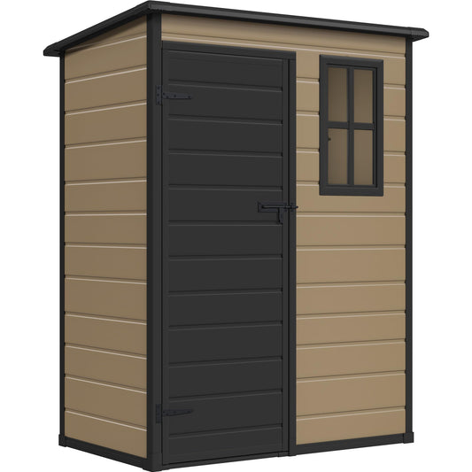 DWVO 5x3 FT Outdoor Storage Shed with Floor, All-Weather Resin Storage Shed with Lockable Door & Window, Waterproof Plastic Tool Storage for Garden, Backyard, Patio, Lawn, Brown