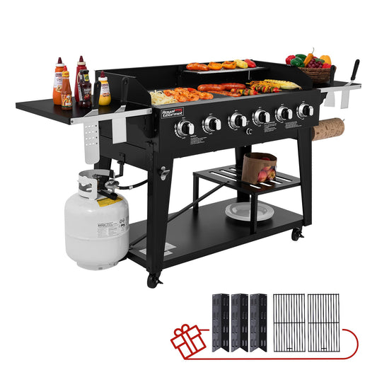 Royal Gourmet GD601B 6-Burner Gas Grill and Griddle Combo, Large Cooking Capacity Propane Grill & Griddle 2-in-1, 78,000 BTU Output for Back Yard, Garden, Family Party, BBQ, Black