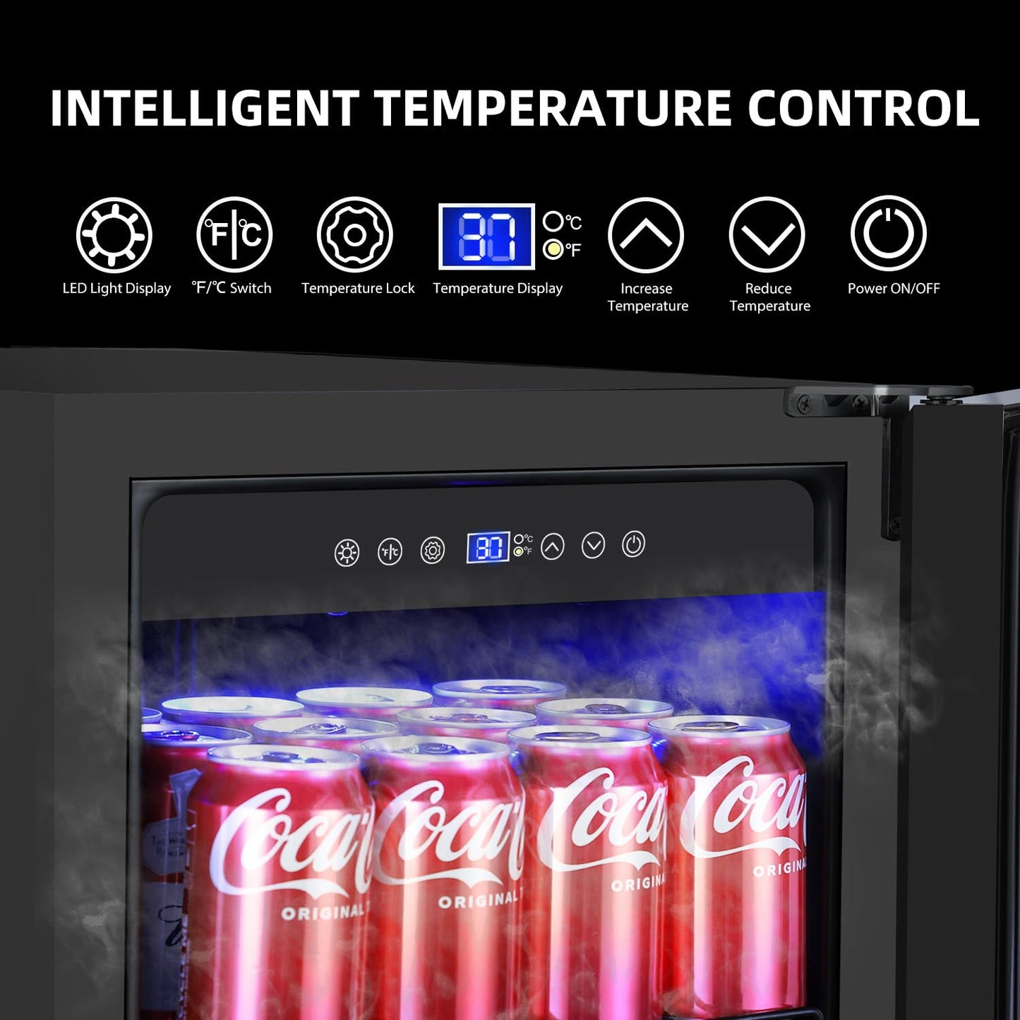 ORYMUSE 15 Inch Beverage Refrigerator, 130 Cans Drink Fridge with Glass Door & Lock, Upgraded Compressor, Low Noise, Built-in or Freestanding Cooler for Soda, Beer, Water, Black