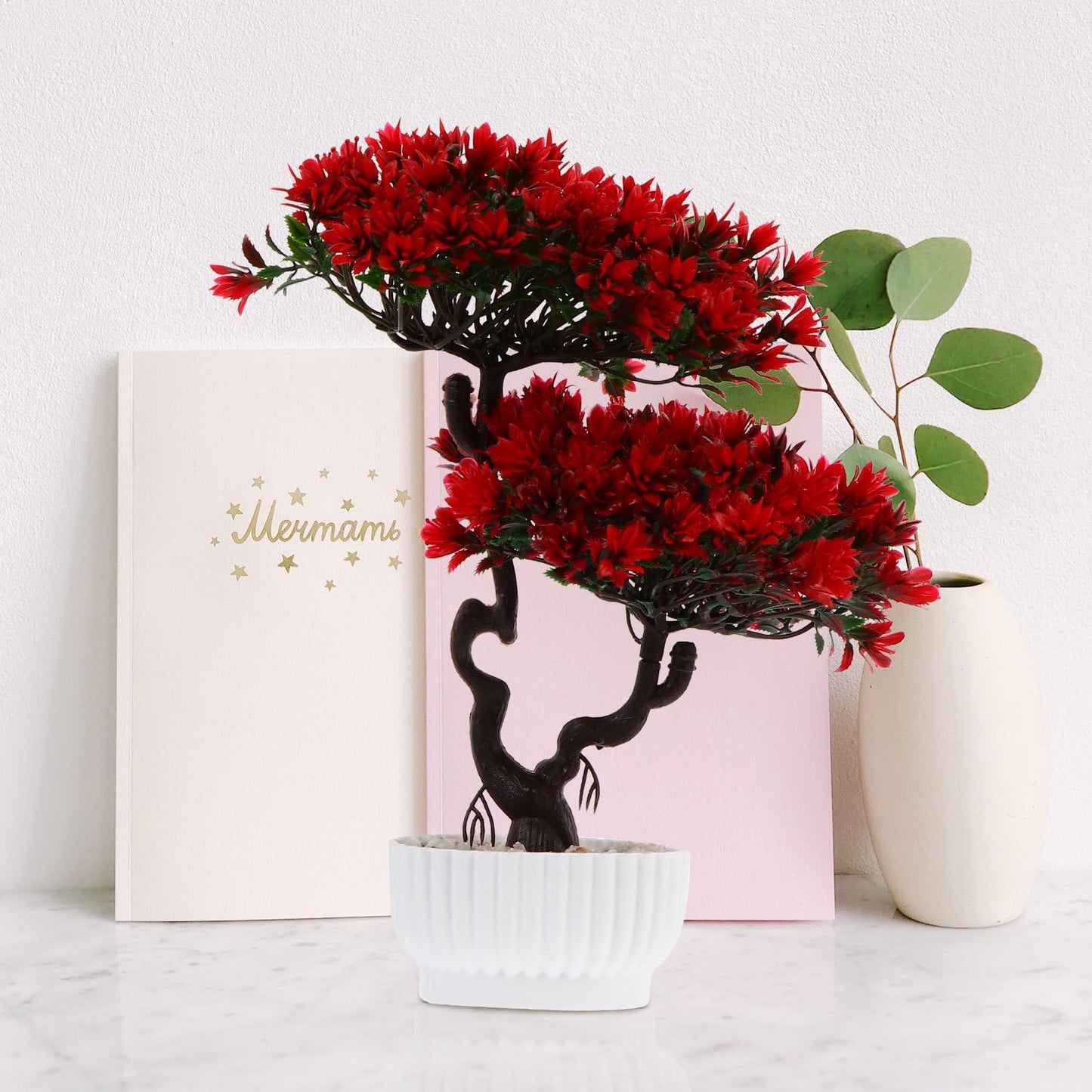 Healeved Artificial Bonsai Guest-Greeting Pine Tree Realistic Simulation Plant Decor for Home Office Easy Care Faux Potted Bonsai 10.62X10.62X12.20 Inches