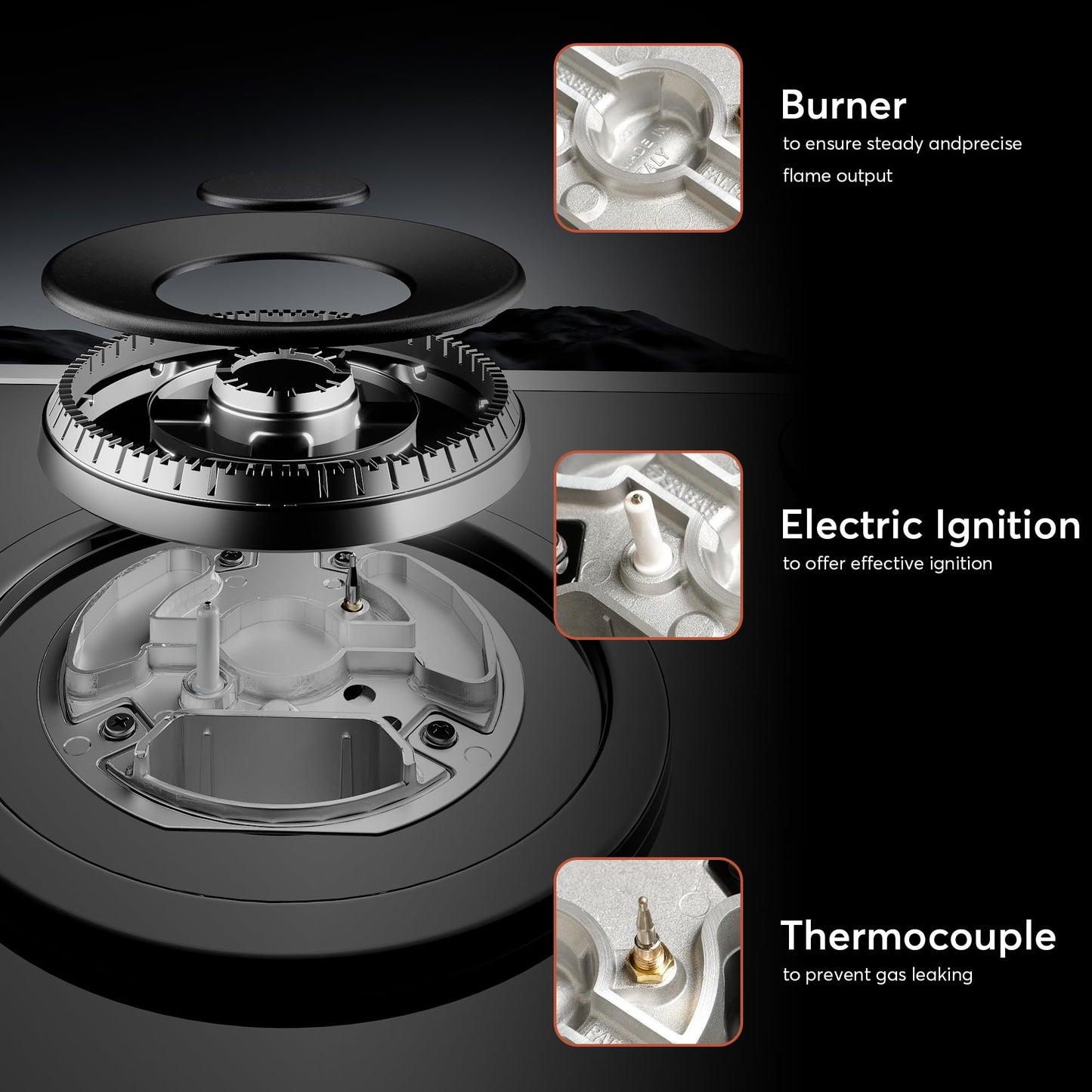 Empava 30" Gas Stove Cooktop LPG/NG Convertible with 5 Italy SABAF Burners Tempered Glass in Black, 30 Inch