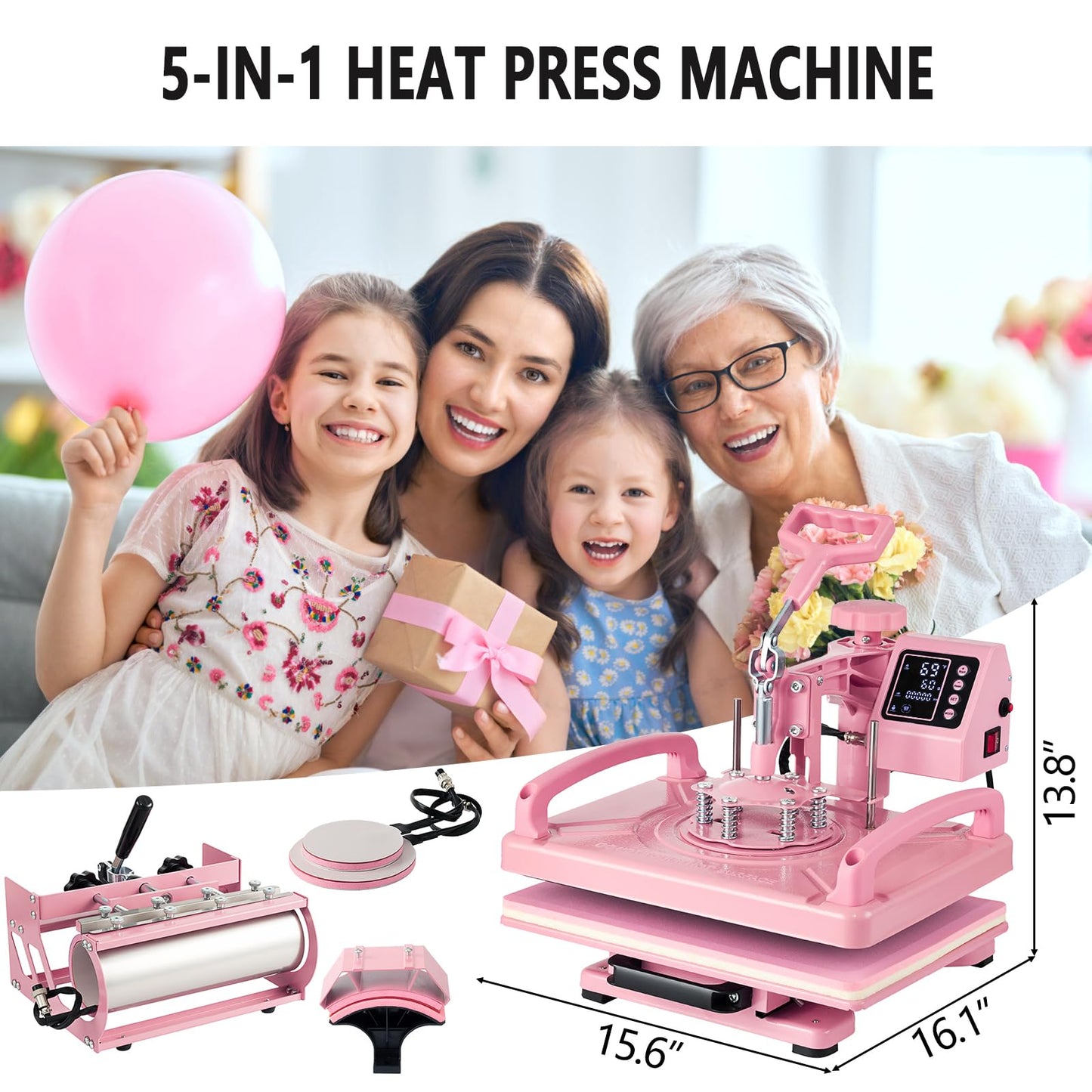 Hitgrand Heat Press Machine 12x15 inch, Heat Press Machine for T-Shirts, 5 in 1 Heat Press with 30 OZ Tumbler Press, Combo Tumbler Heat Press Machines Sublimation for Hat Cap Mug Plate