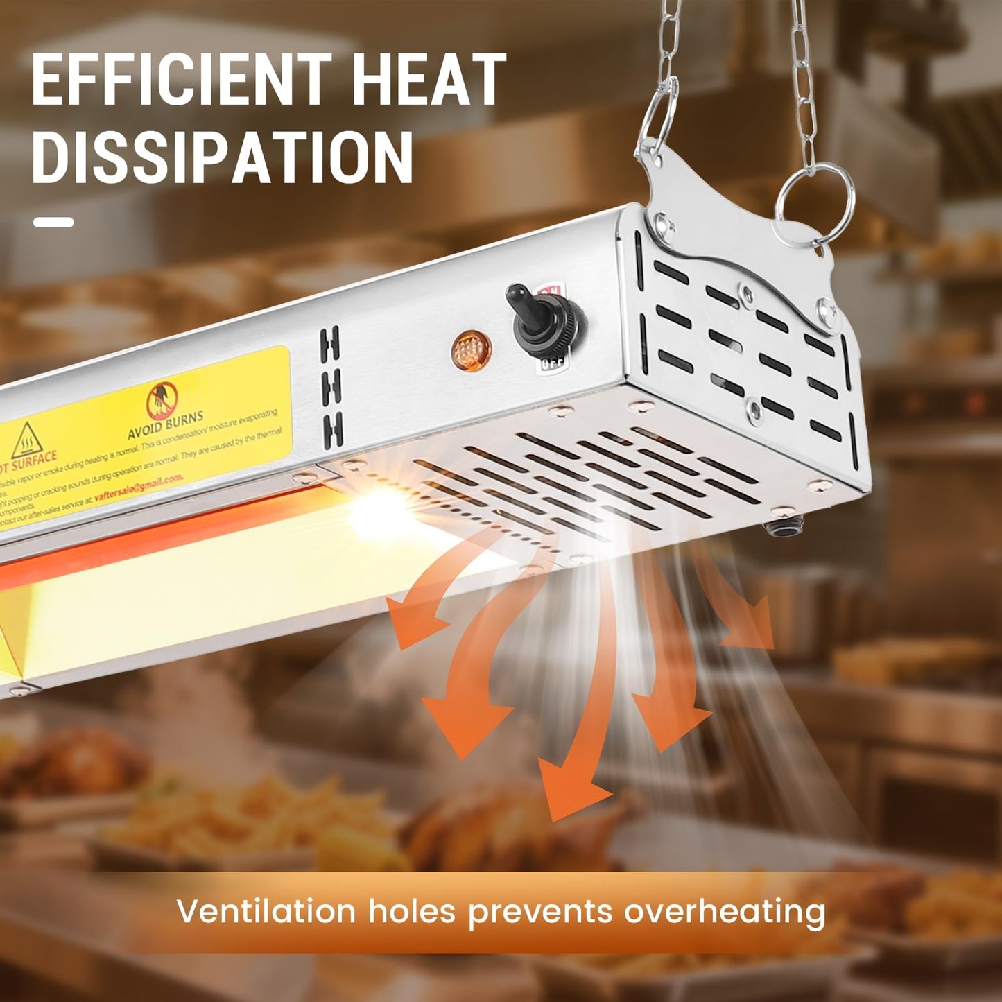 Hiteemer 24-Inch Food Heat Lamp, 750W Commercial Food Warmer Electric Strip Heater Overhead Stainless Steel Catering Heating Lamp for Buffet Restaurant Parties Kitchen, Silver 115V