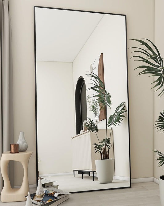 Koonmi 76"x34" Floor Mirror Full Length, Bedroom Floor Body Mirror with Stand, Large Black Mirror, Leaning, Standing or Hanging Horizontally/Vertically
