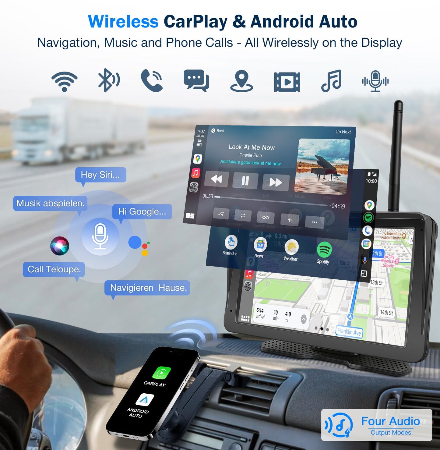 PORMIDO Wireless Backup Camera for RV: 7" Portable Touchscreen with Apple CarPlay/Android Auto - 10000mAh Solar Magnetic HD 1080P Rear View System for Large Vehicle Truck Trailer Camper Pickup Reverse