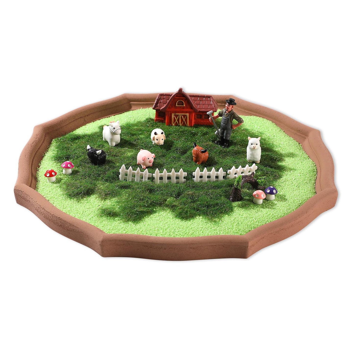 Zen Garden Kit for Desk - 17 Mini Farm Zen Sand Garden with Kawaii Animal & Wooden Tray for Meditation Room, Home, Office Desk Decor, Tranquil Zen Sand Tray for Stress Relief & Mindfulness Gift