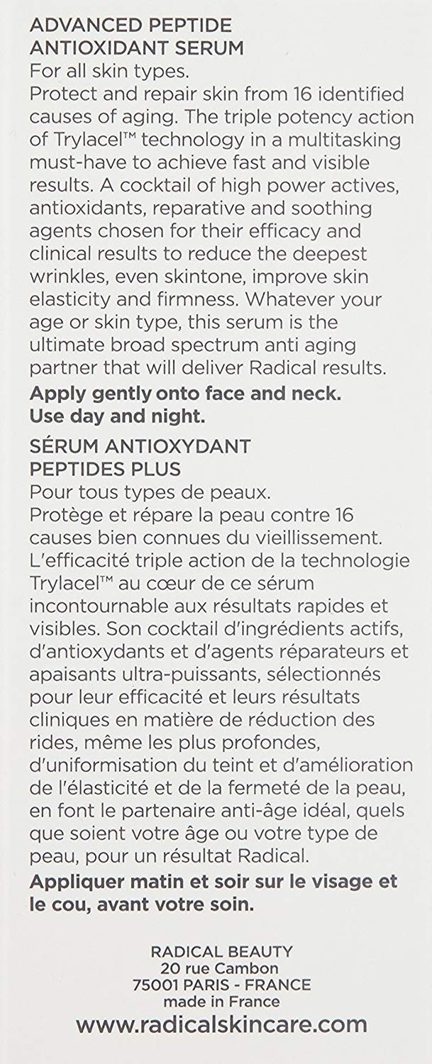 Radical Skincare Advanced Peptide Serum - Repairs and Smooths Skin to Reduce the Appearance of Wrinkles & Boosts Elasticity - For All Skin Types - Paraben Free - Assured Results (1 Fl Oz)