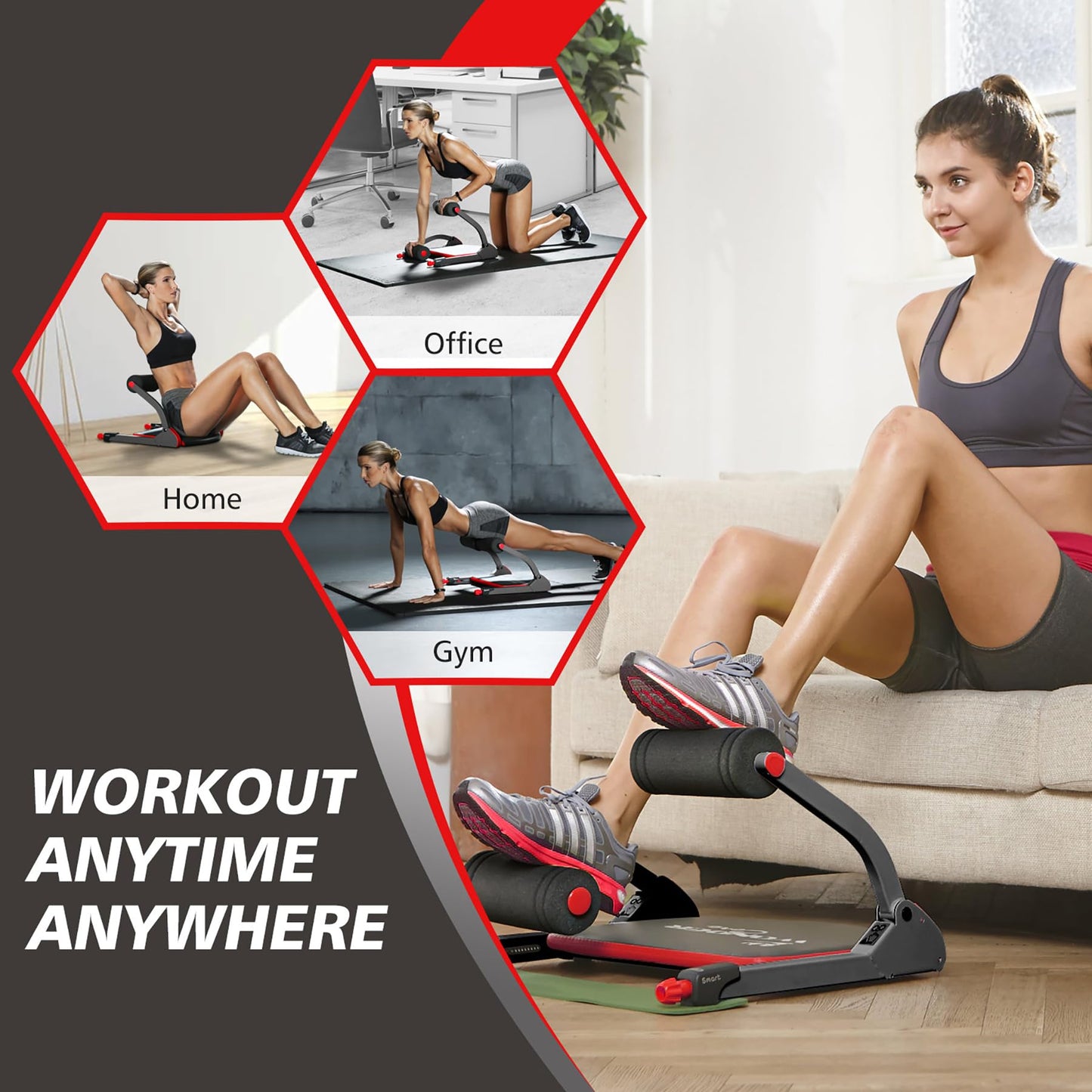Wonder Core Smart - Ab Workout Equipment, Sit Up Machine & Exercise Equipment, Ab Crunch Machine for Stomach Workout, Ab Core Trainer Abdominal Machine, Fitness Equipment for Home Gym (Red)