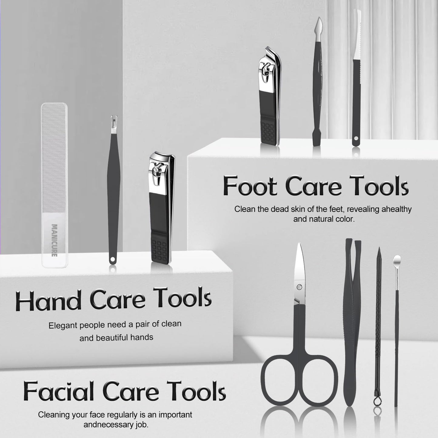 10Pcs Manicure Pedicure Kit Professional Manicure kit for Men Care Nail kit, Mens Nail Care kit,fingernail and toenail Clippers with Portable Luxurious Travel Case (Black)