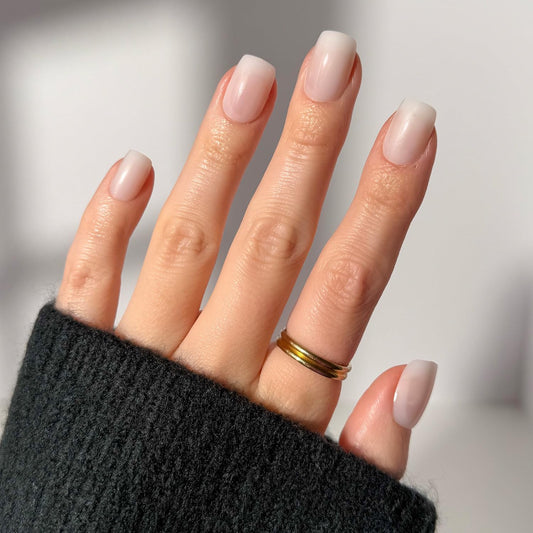 Glamnetic Press On Nails - Short Squoval Fake Nails, Milky White Nails, Clean Cut | 15 Sizes - 30 Nail Kit with Glue | Gift for Mom