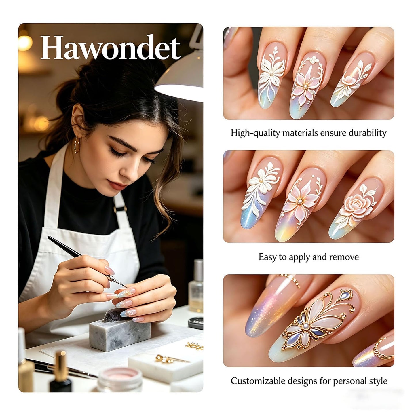 Short Square Press on Nails Polka Dot Handmade 3D Cute Glue on Nails for Women, Luxury Homemade Press on Nail Art Design, Fake Nails with 3D Nail Charms Size M 4