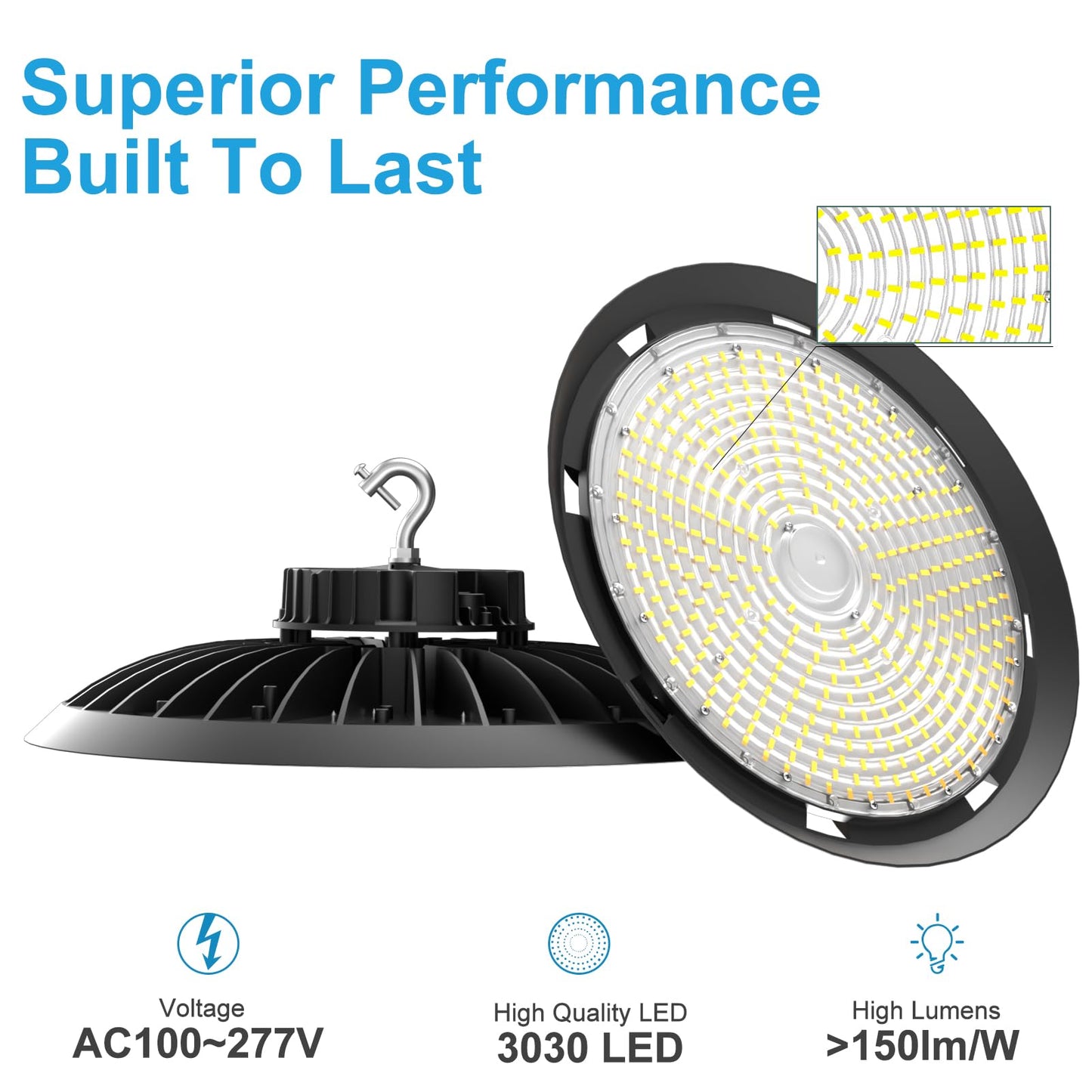 Lightdot 250W High Bay LED Light 37500lm Commercial Bay Lighting 5000K AC100-277V UFO LED High Bay Shop Light for 30-60FT Height Warehouse,Workshop, Garage & Barn,Plug & Play -6Pack